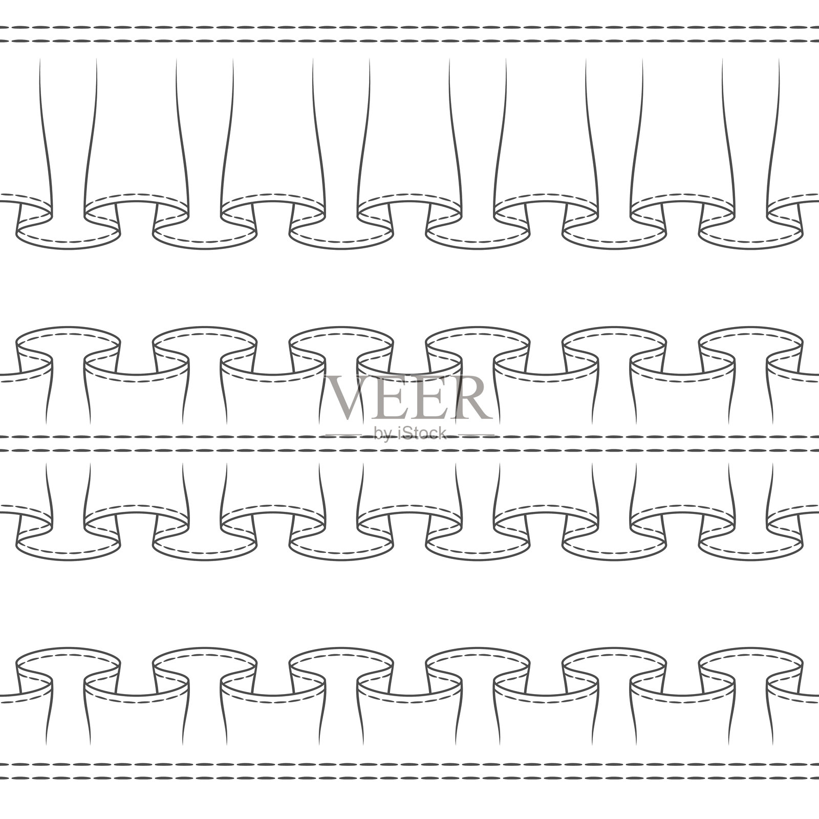 带褶边、荷叶边和面料的横向无缝图案。矢量插图集。插画图片素材