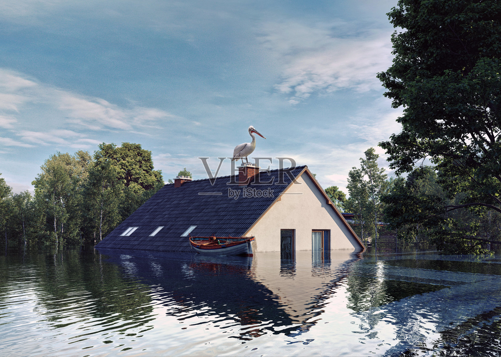 湖边房屋自然环境照片摄影图片