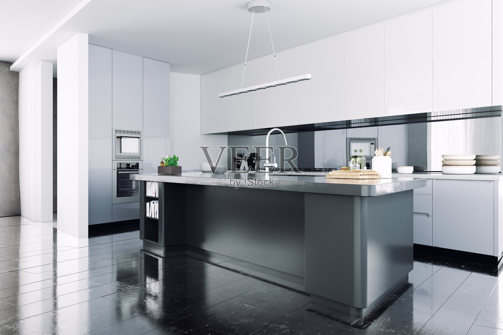 极简现代厨房设计照片摄影图片