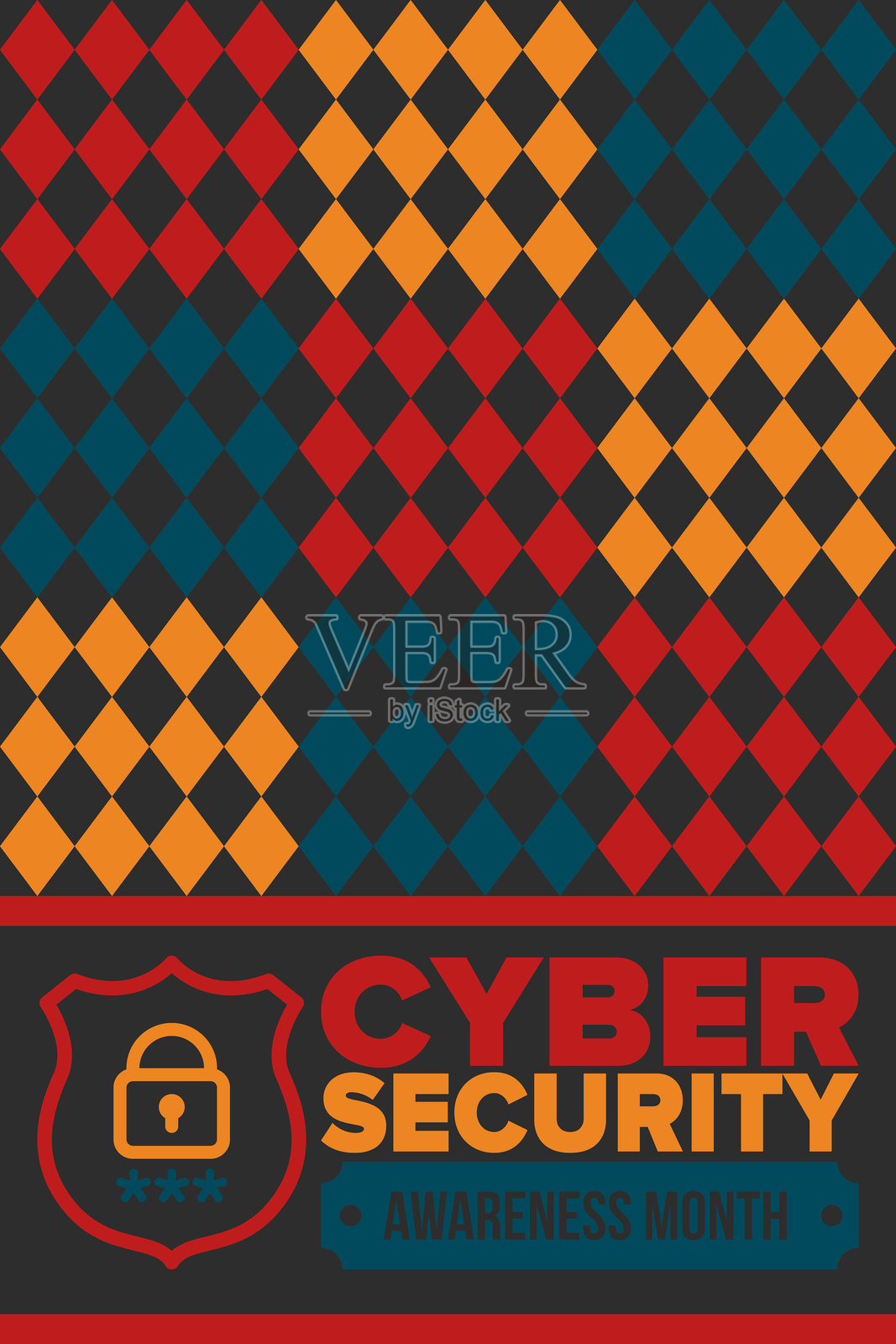 网络安全意识月。每年十月庆祝，旨在提高人们对数字安全的认识，并赋予每个人保护个人数据免受数字犯罪的能力。矢量海报插画图片素材