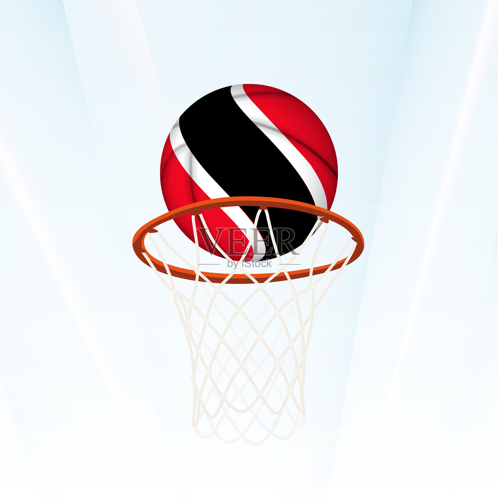 特立尼达和多巴哥国旗篮球通过篮筐得分。插画图片素材