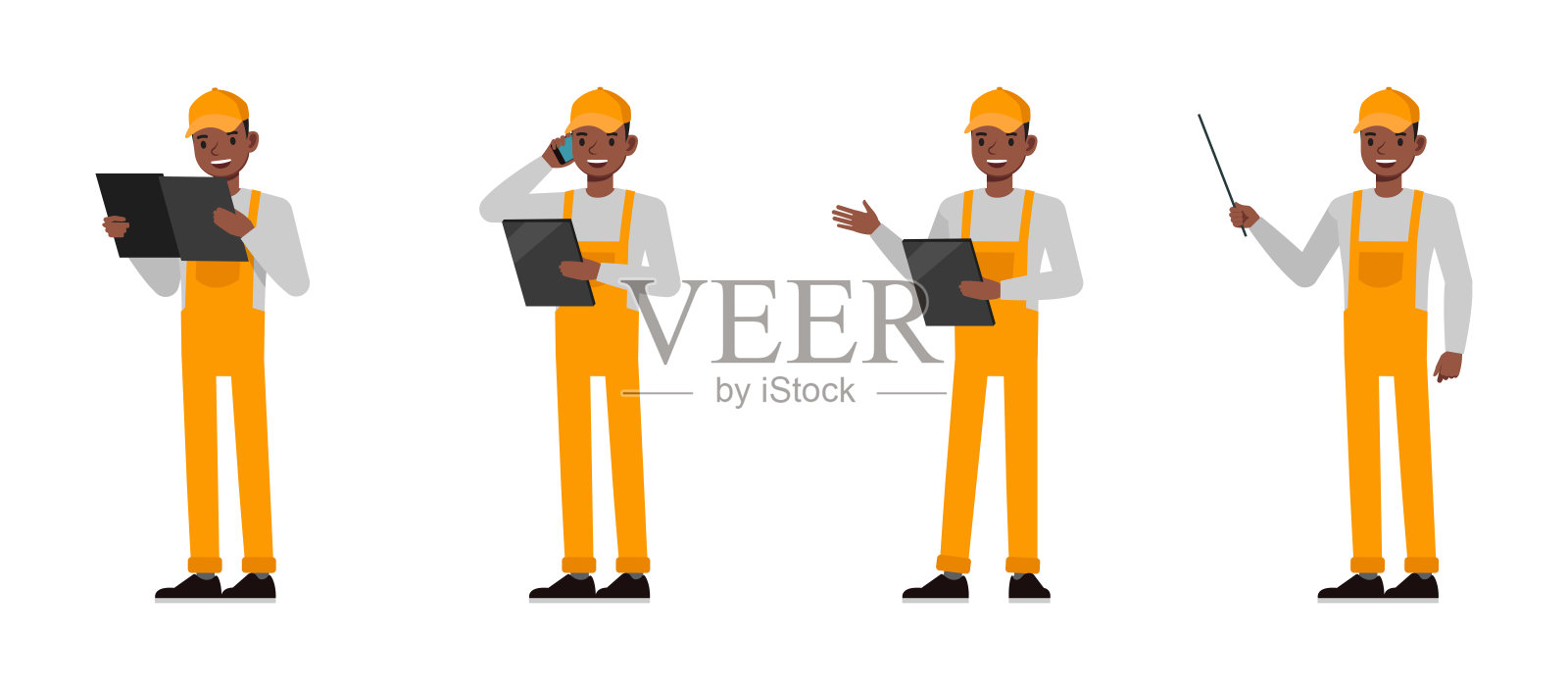 一般维护和修理服务角色矢量插图设计集。男性手持文件夹和演示文稿。插画图片素材