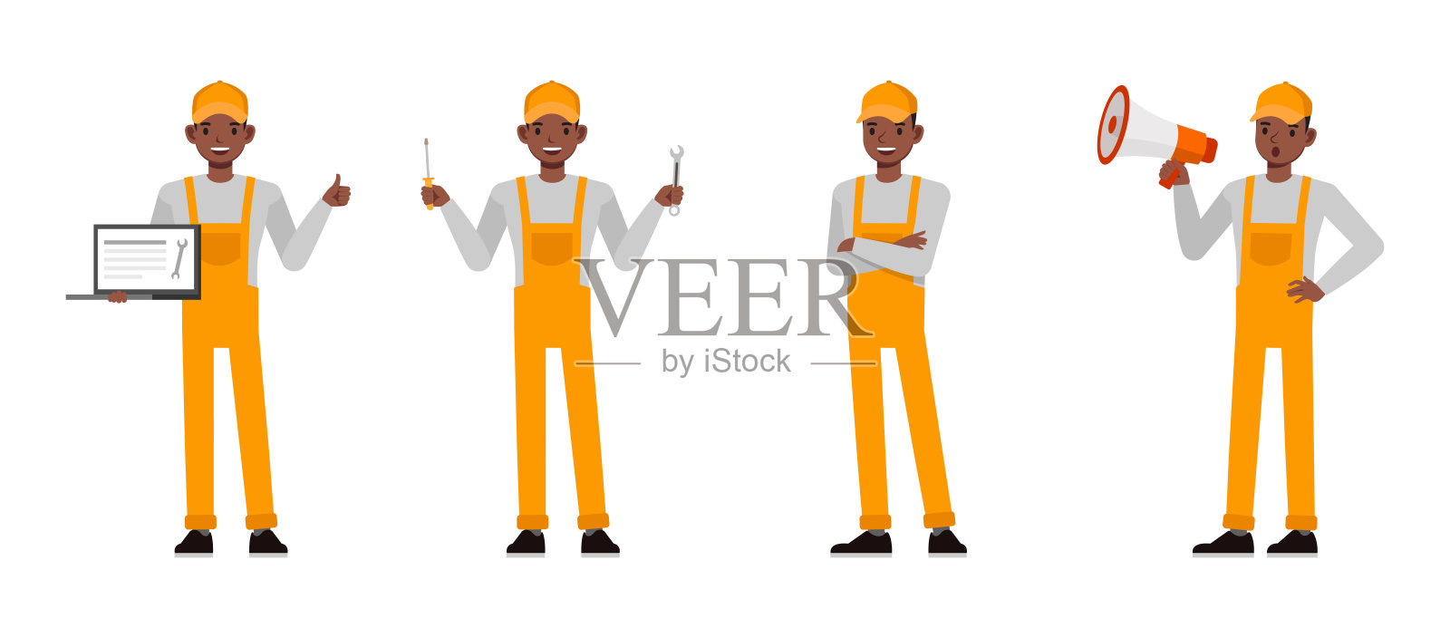 一般维护和修理服务角色矢量插图设计集。男人手持扳手和螺丝刀。插画图片素材