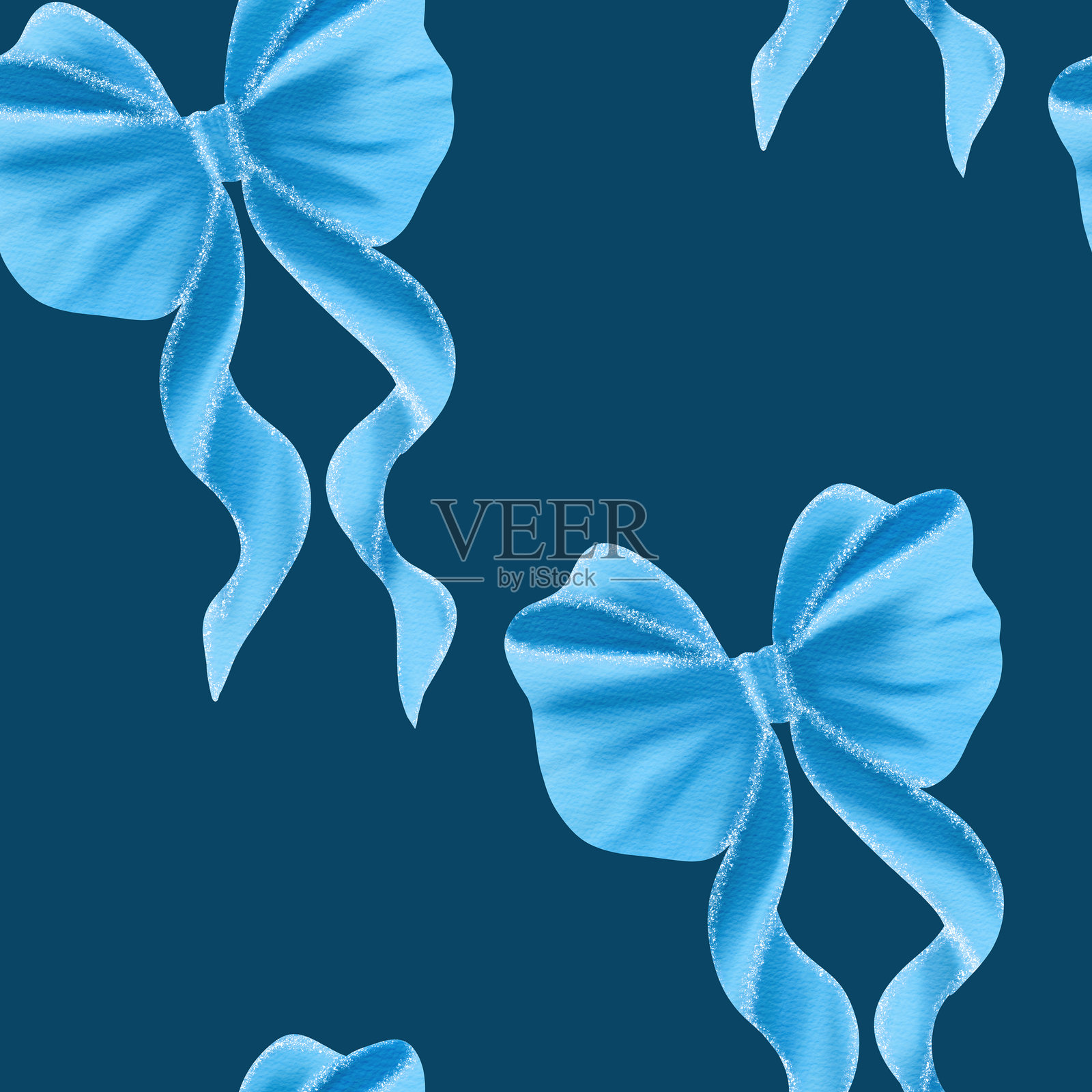 美丽的蓝色蝴蝶结，带有长尾的丝带插画图片素材