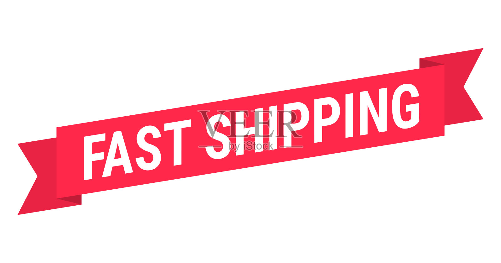 快速发货 - 白色背景上的红色横幅插画图片素材