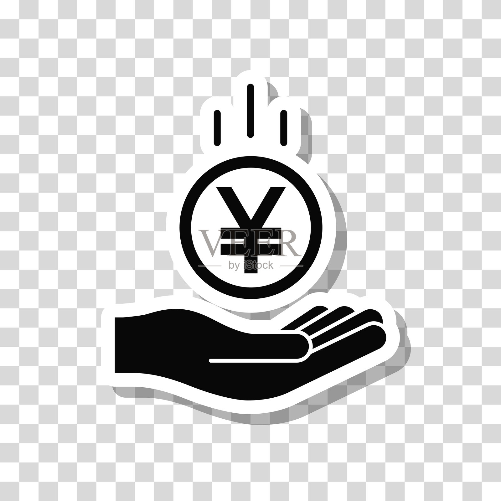 手中掉落的日元硬币。空白背景上的图标贴纸插画图片素材