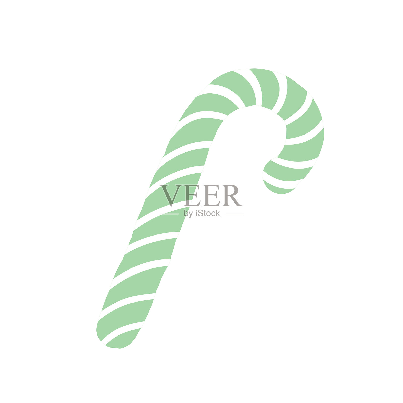 绿色和白色条纹的糖果手杖，捕捉到圣诞节的精髓，传递节日的欢乐气氛。插画图片素材