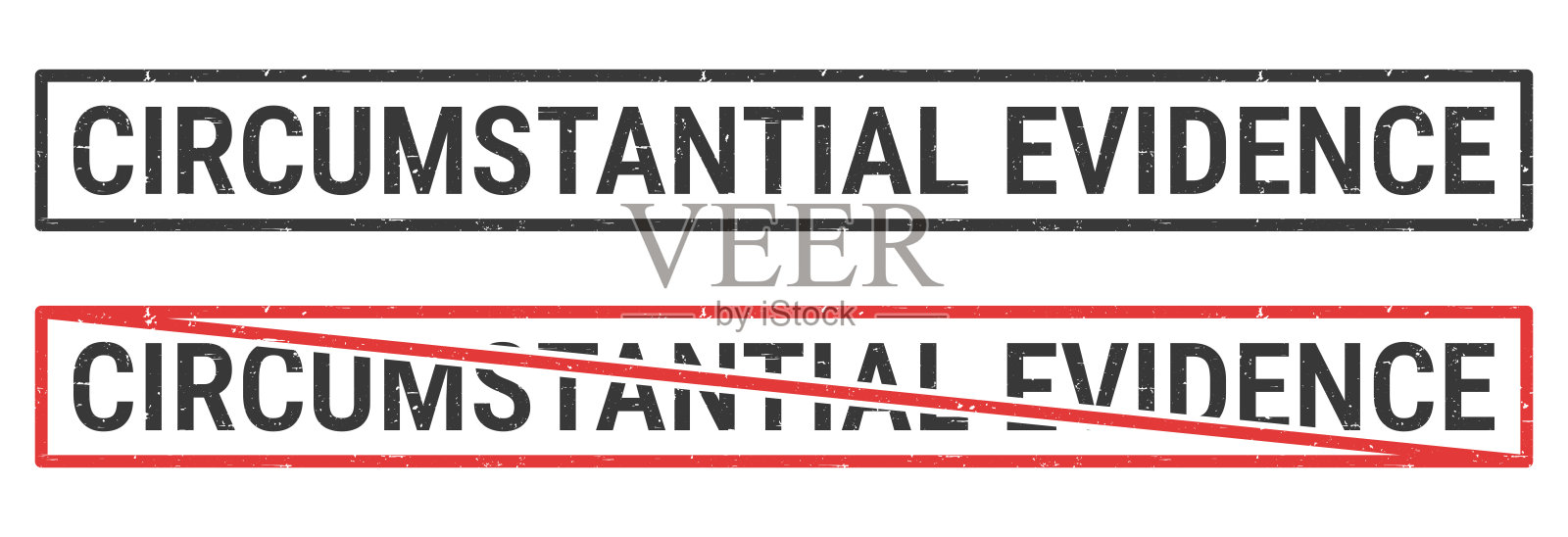 情境证据 - 带有划掉印章的橡胶印章，背景为白色插画图片素材