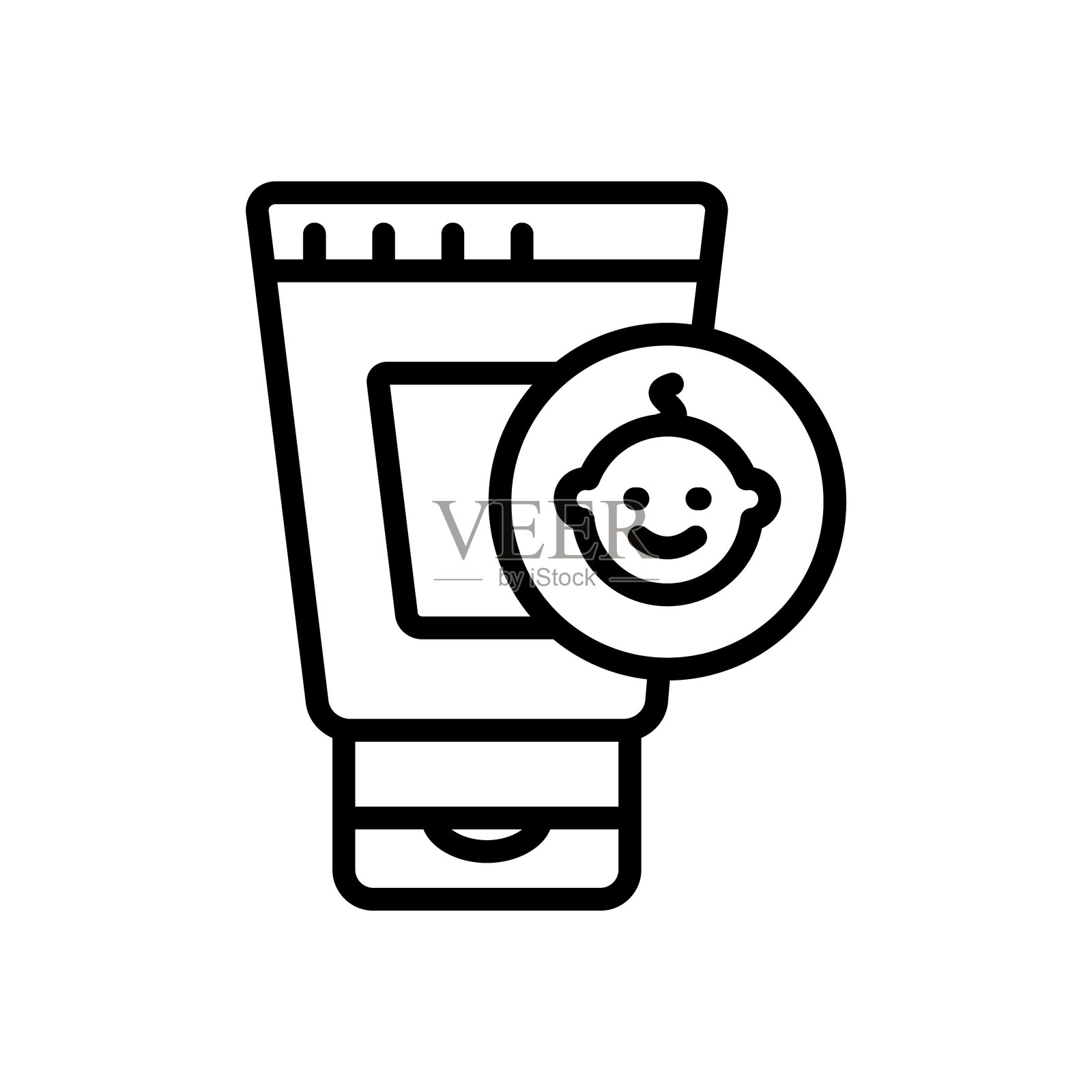婴儿润肤露化妆品图标。适用于网页和应用程序的护肤标志。白色背景上简单的网页设计符号。插画图片素材
