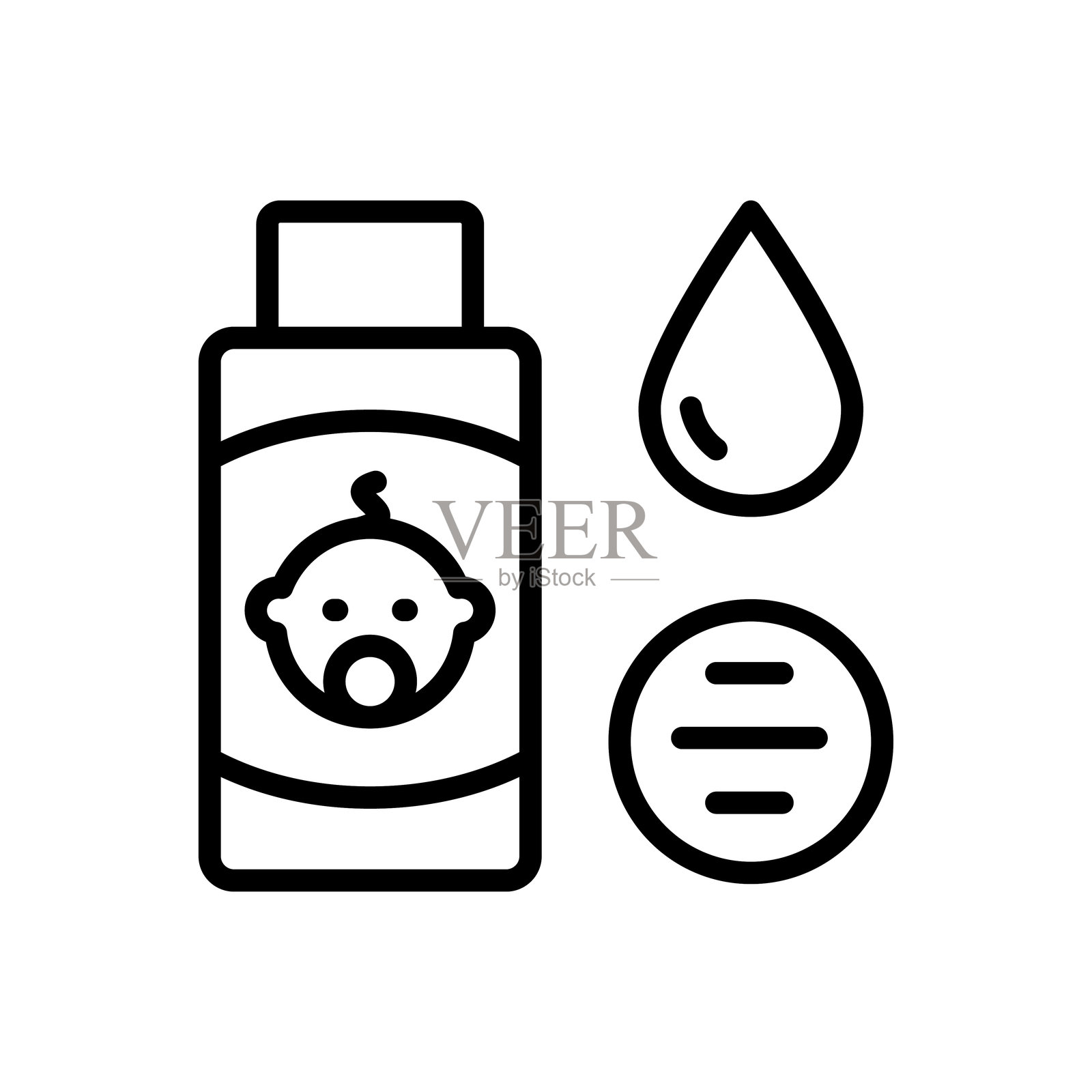 婴儿润肤露化妆品图标。适用于网页和应用程序的护肤标志。白色背景上的简单符号。插画图片素材