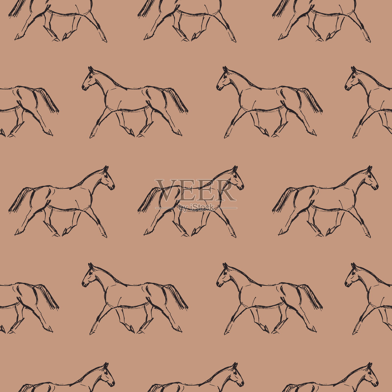 奔跑马匹无缝图案插画图片素材