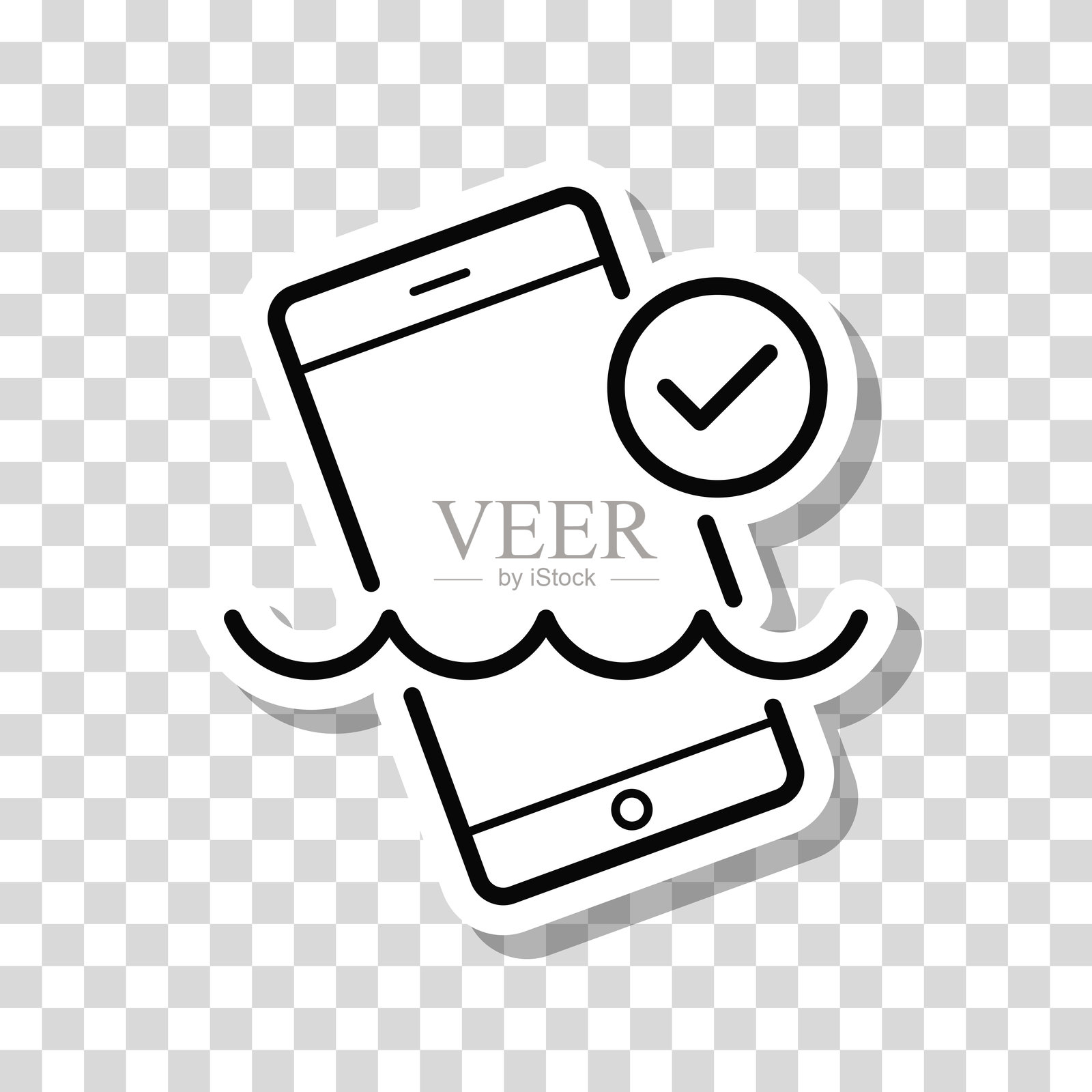 防水智能手机。空白背景上的图标贴纸插画图片素材