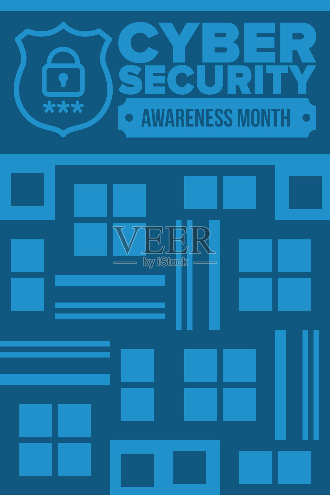 网络安全意识月。每年十月庆祝，旨在提高人们对数字安全的认识，并赋予每个人保护个人数据免受数字犯罪的能力。矢量海报插画图片素材