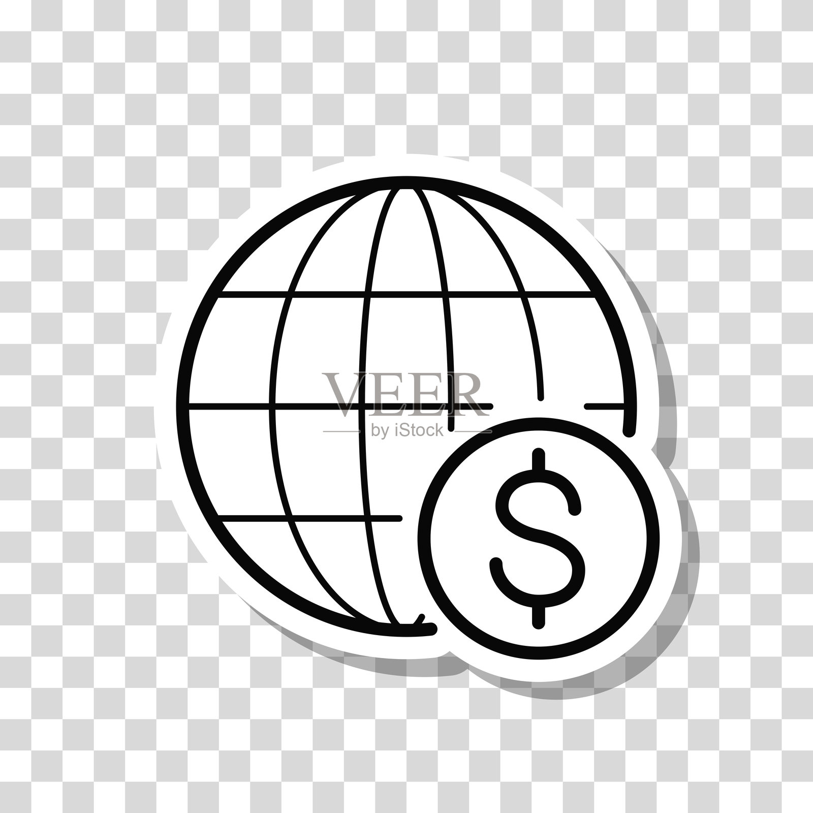 带有美元符号的地球仪。空白背景上的图标贴纸插画图片素材