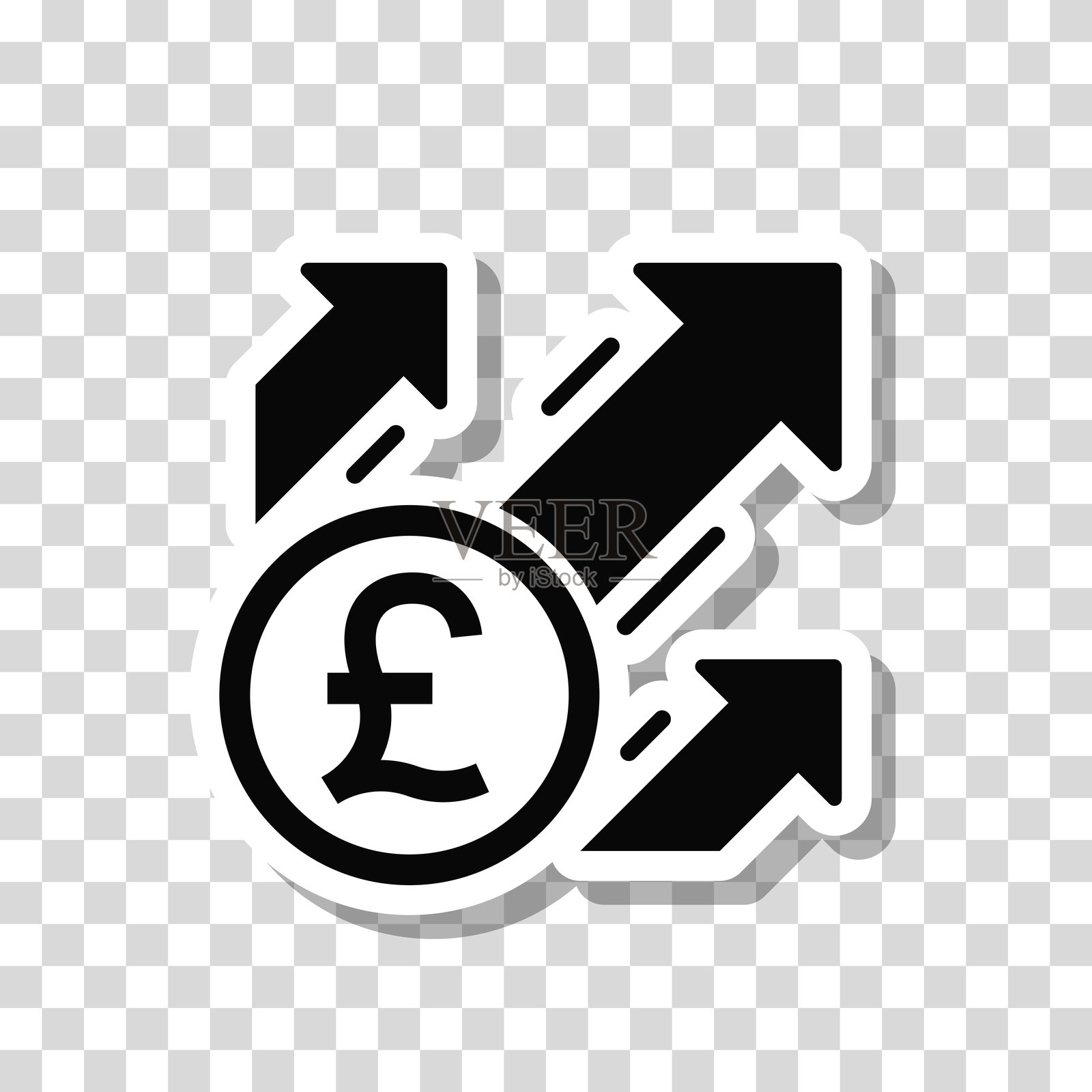 英镑上涨。空白背景上的图标贴纸插画图片素材