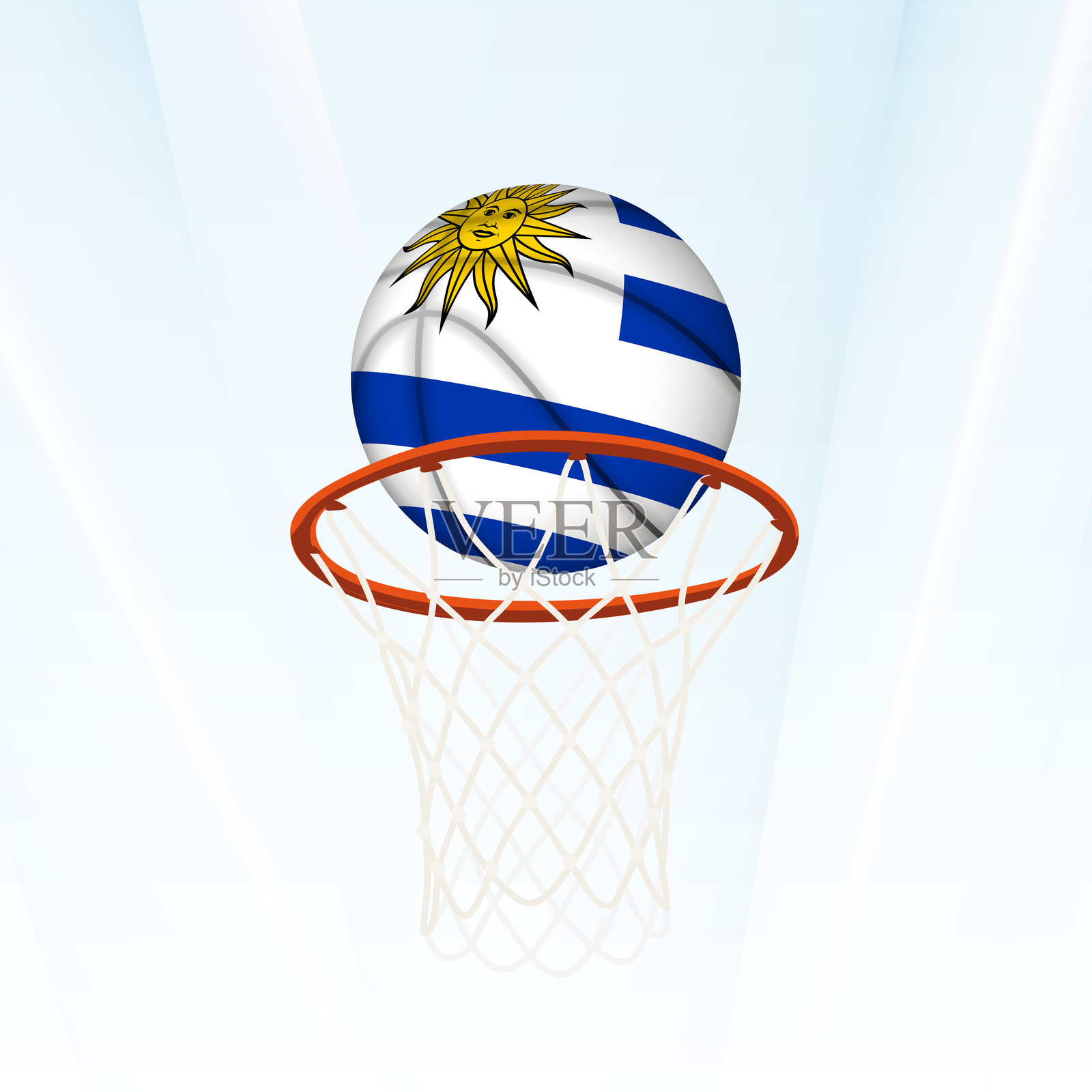 乌拉圭国旗篮球通过篮筐得分。插画图片素材