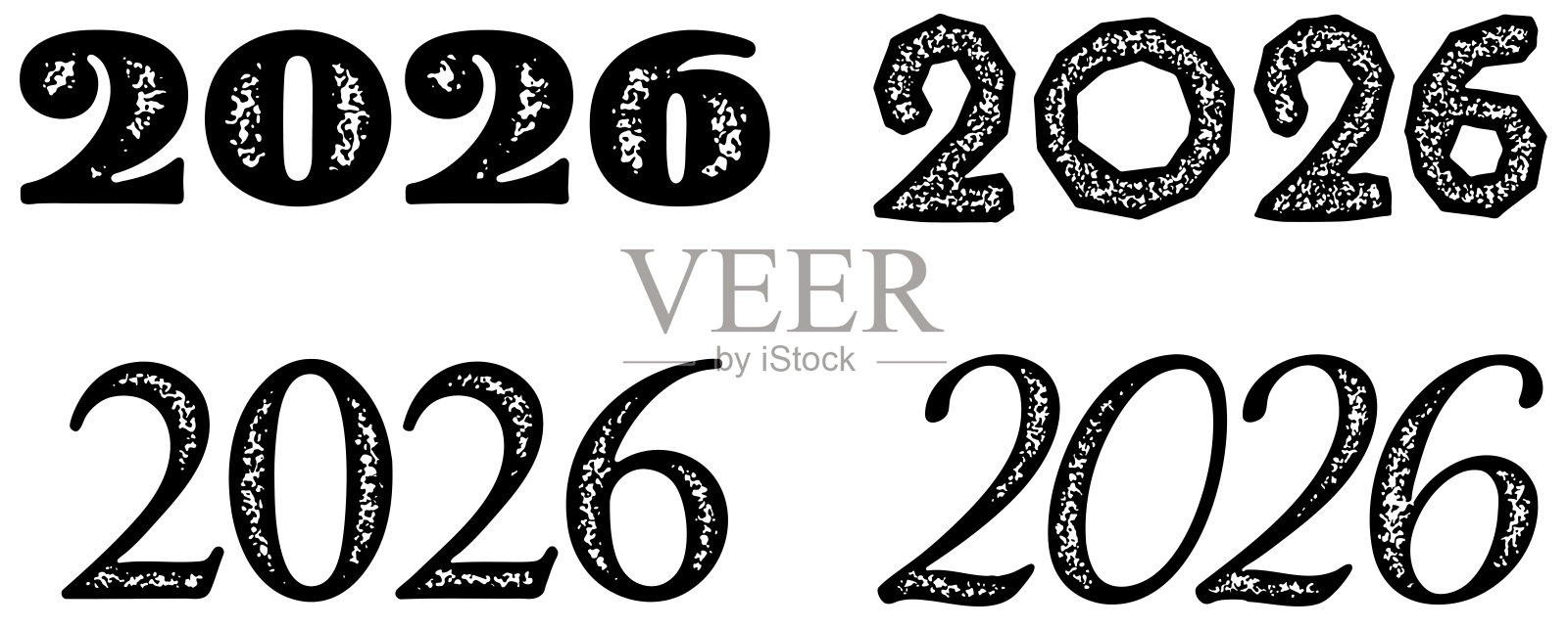 2026年四种字体样式的数字插画图片素材