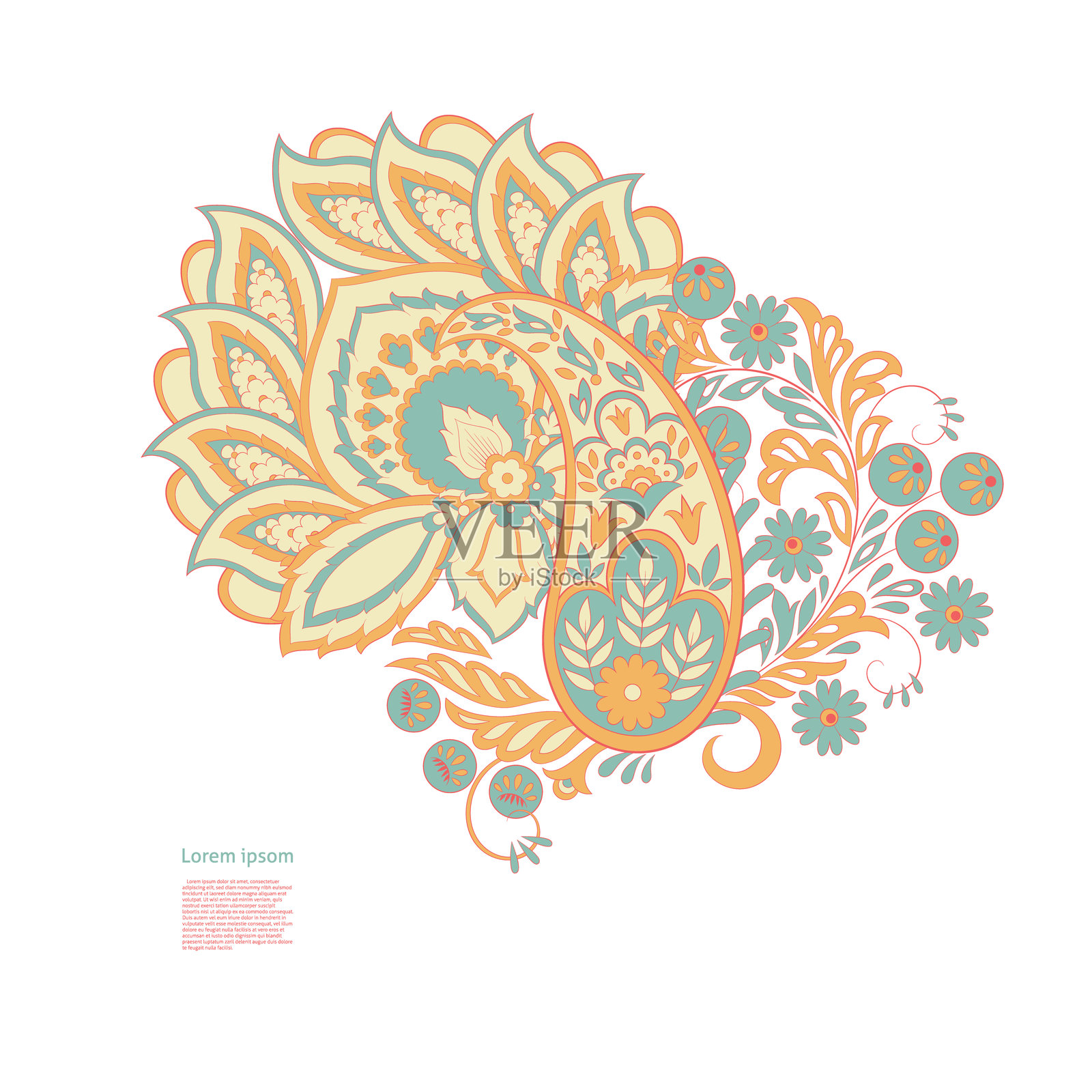 花卉佩斯利矢量图案。孤立的达马斯克装饰品插画图片素材