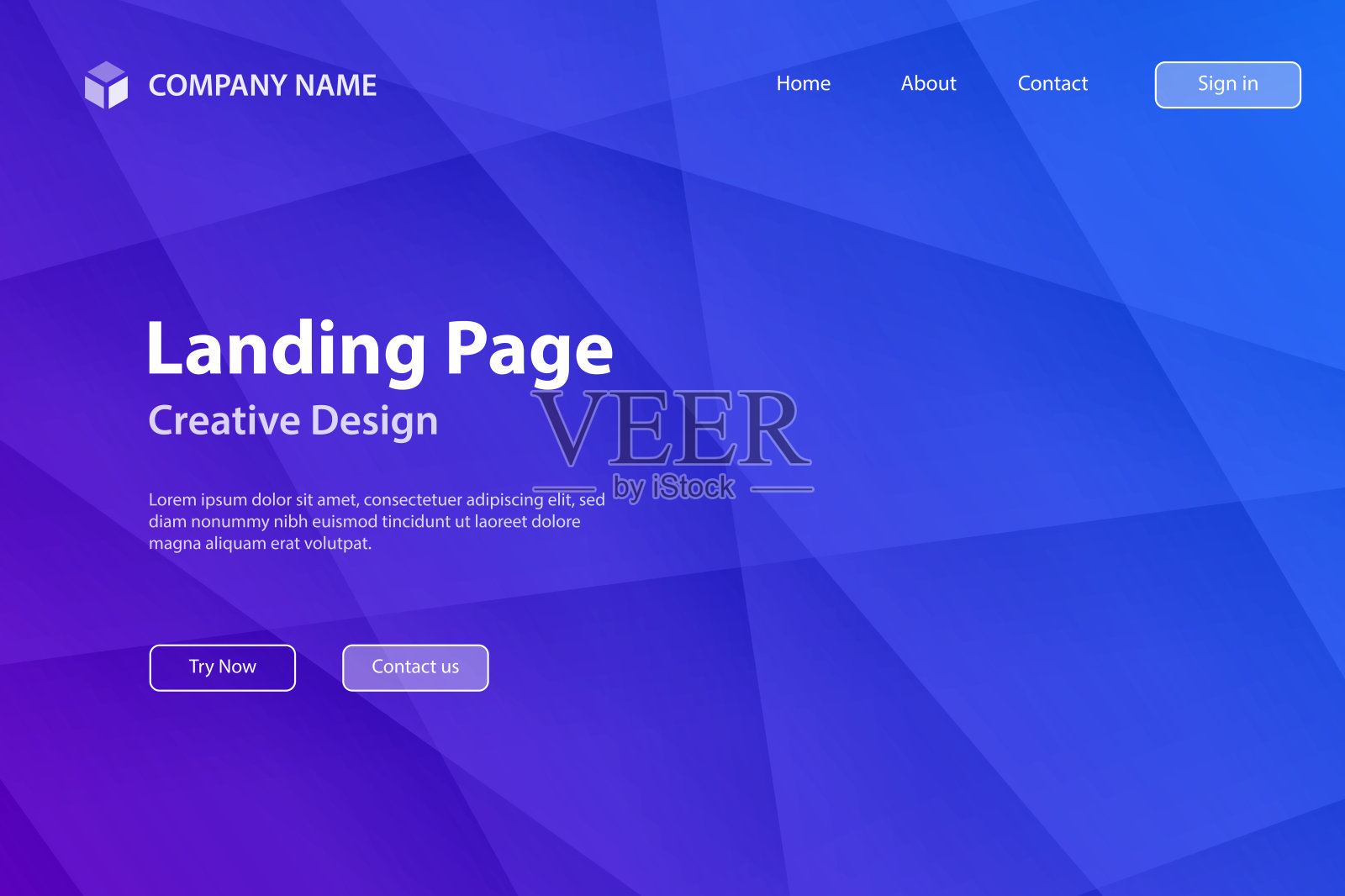 着陆页模板 - 多边形马赛克与蓝色渐变 - 抽象几何背景插画图片素材