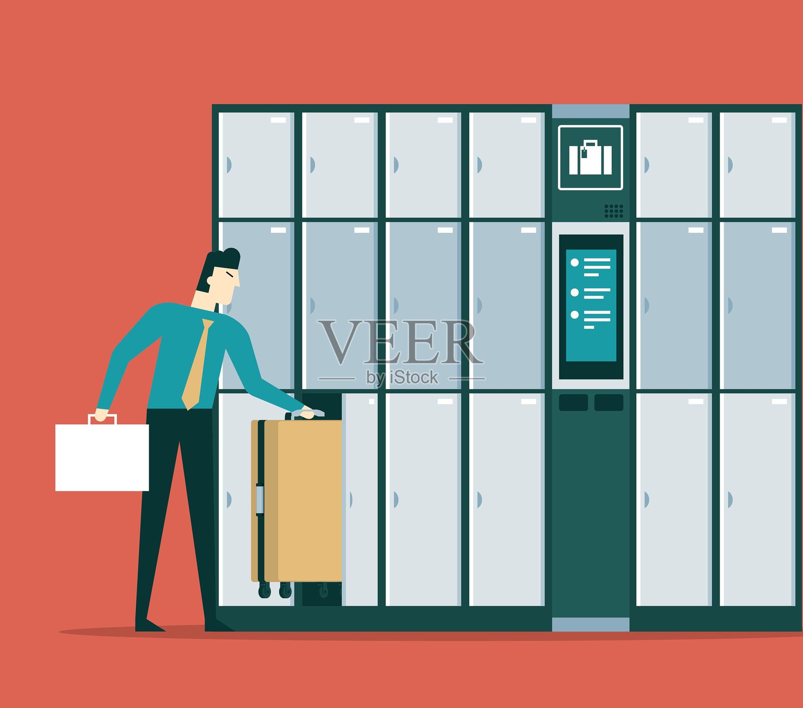 商人将物品放入电子储物柜中插画图片素材