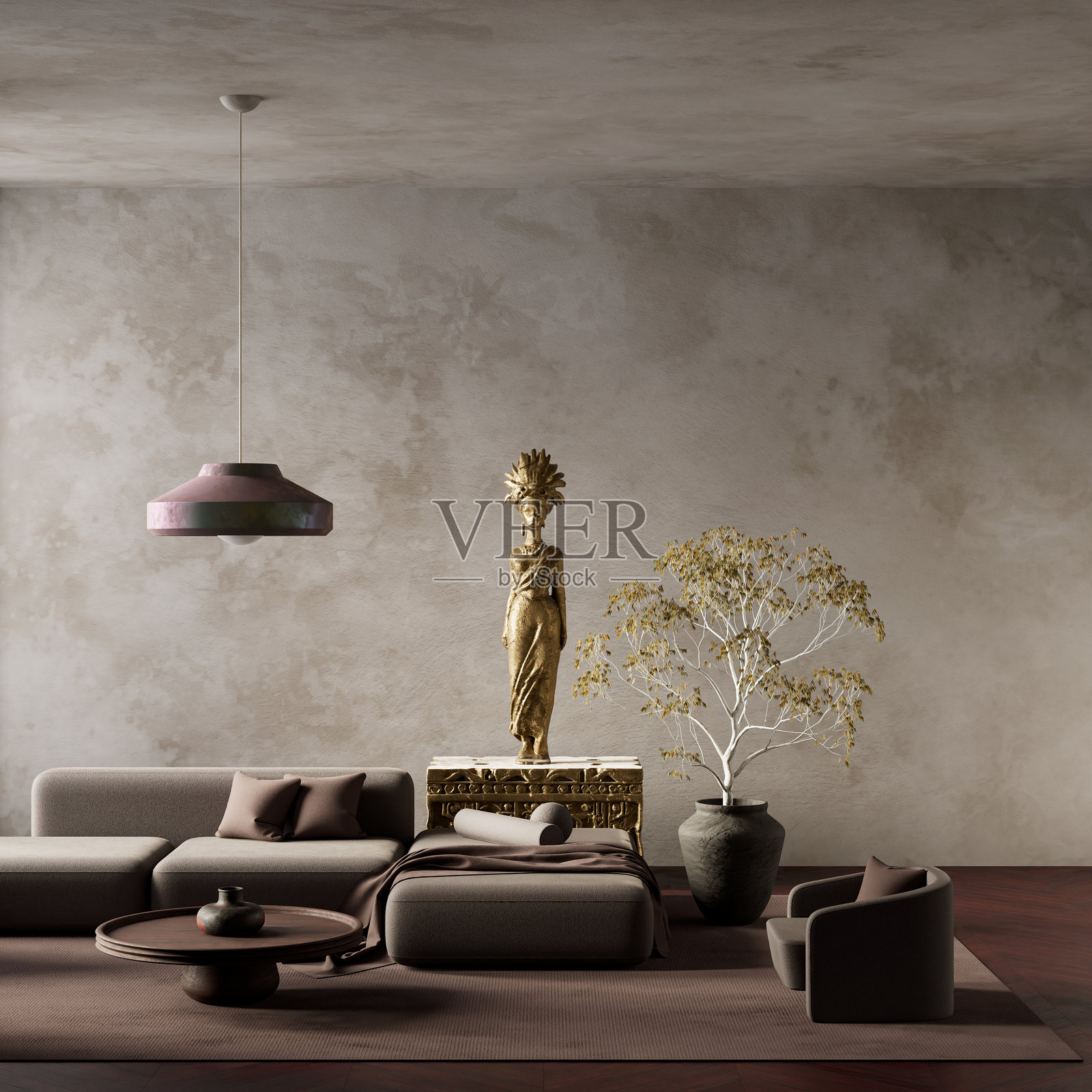 斯堪的纳维亚风格的客厅，优雅的艺术设计。3D插图照片摄影图片