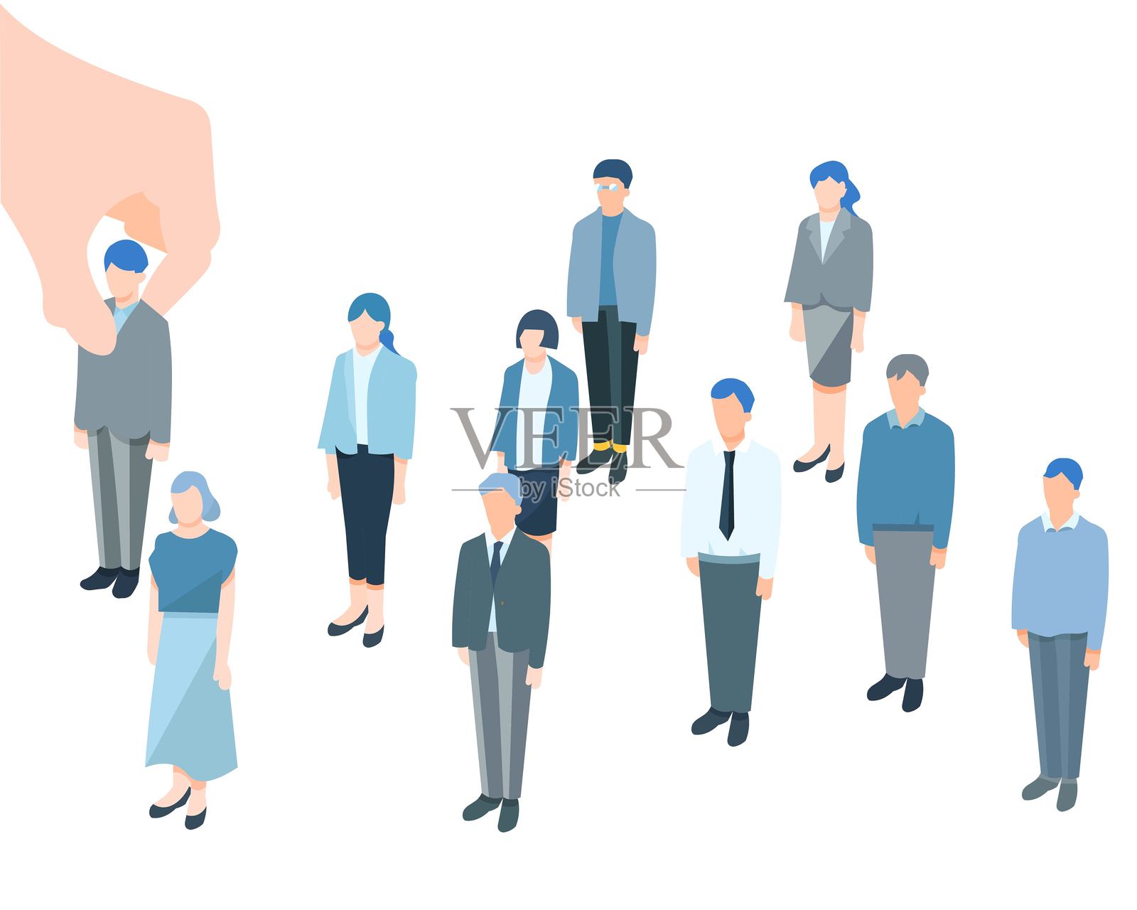 一只大手从商业专业人士中挑选一个人 矢量插图素材插画图片素材