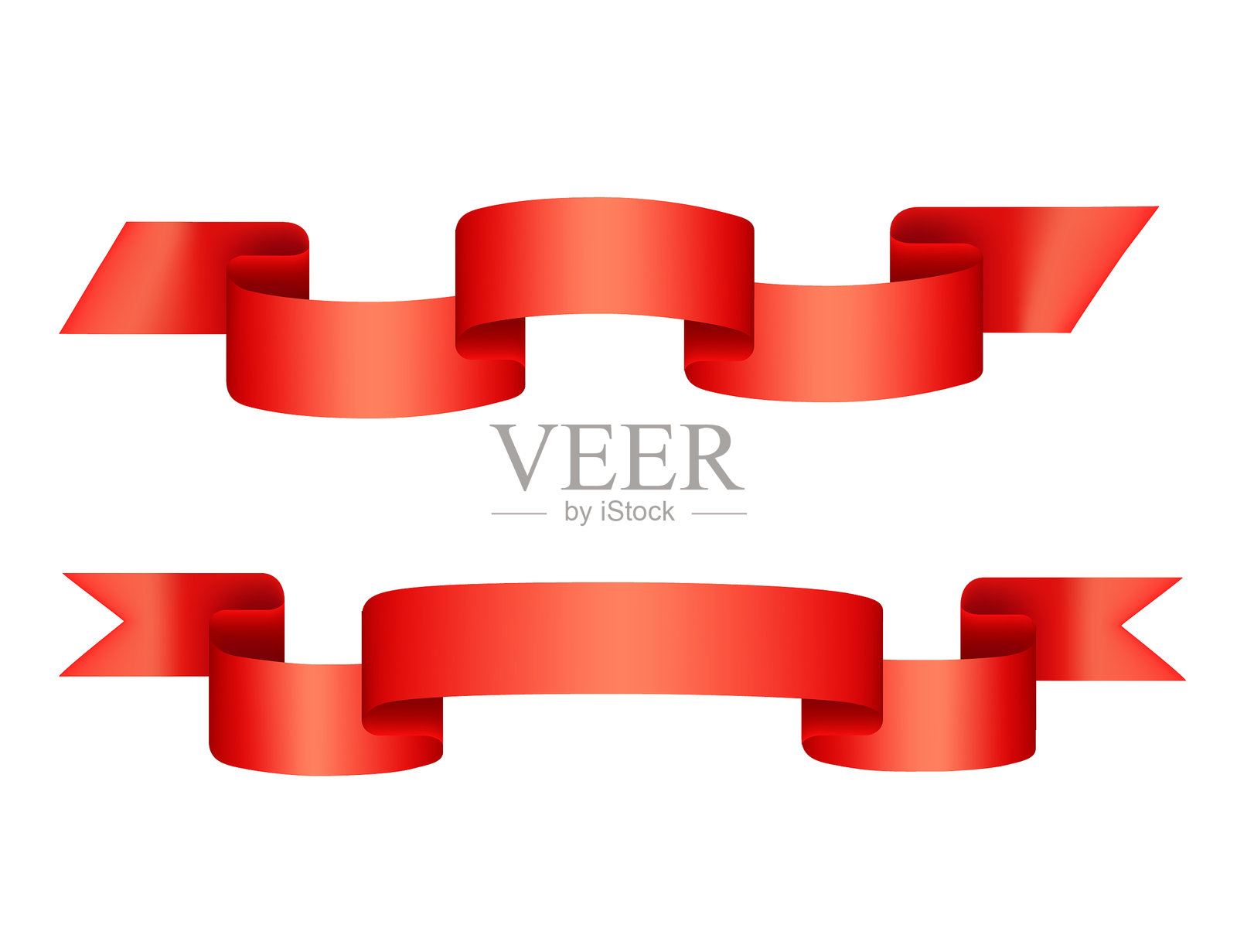 明亮的红色丝带，逼真的3D风格。元素设计，两个一组。徽章或标志的模板。矢量插图，背景为白色。插画图片素材