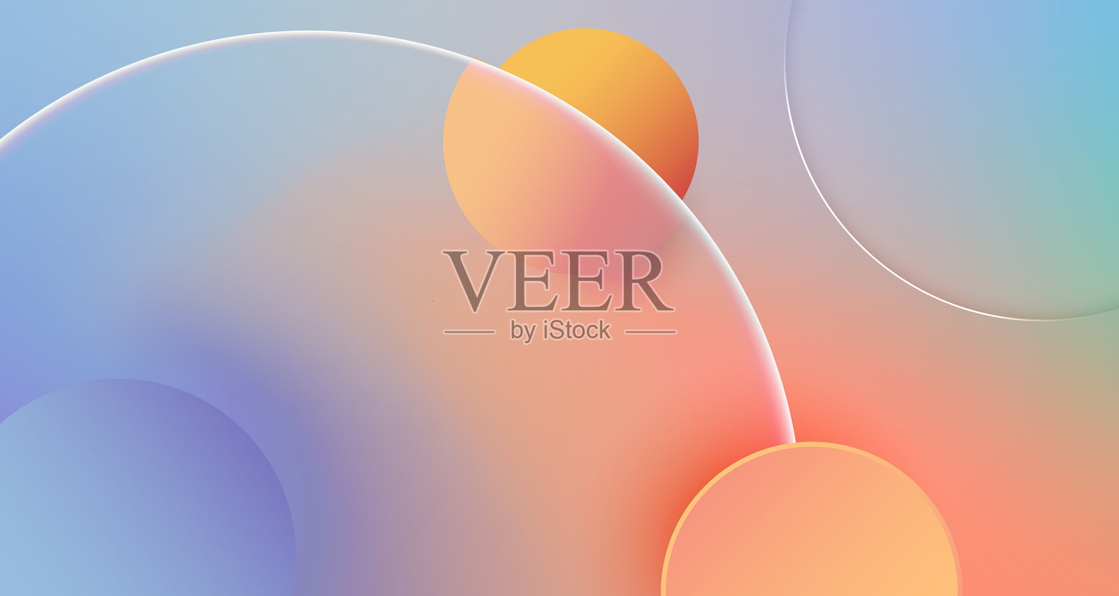 渐变抽象背景，带有玻璃圆圈和柔和模糊效果。插画图片素材