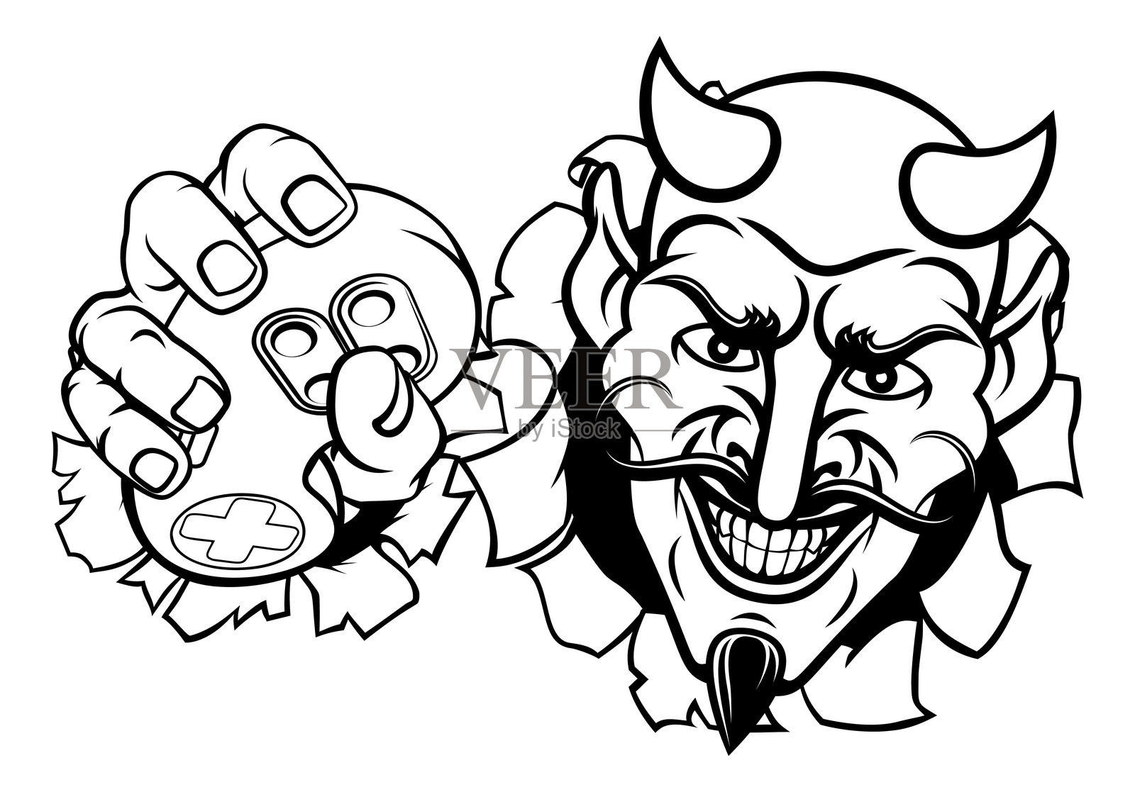 恶魔游戏玩家视频游戏手柄吉祥物卡通插画图片素材