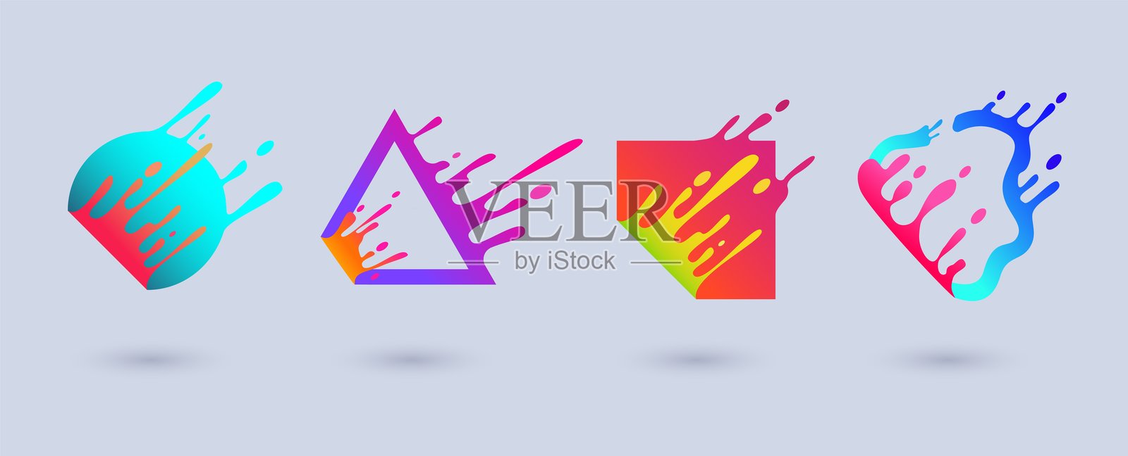 一组带有飞溅效果的平面矢量插图的标志和品牌识别元素，独立展示。插画图片素材