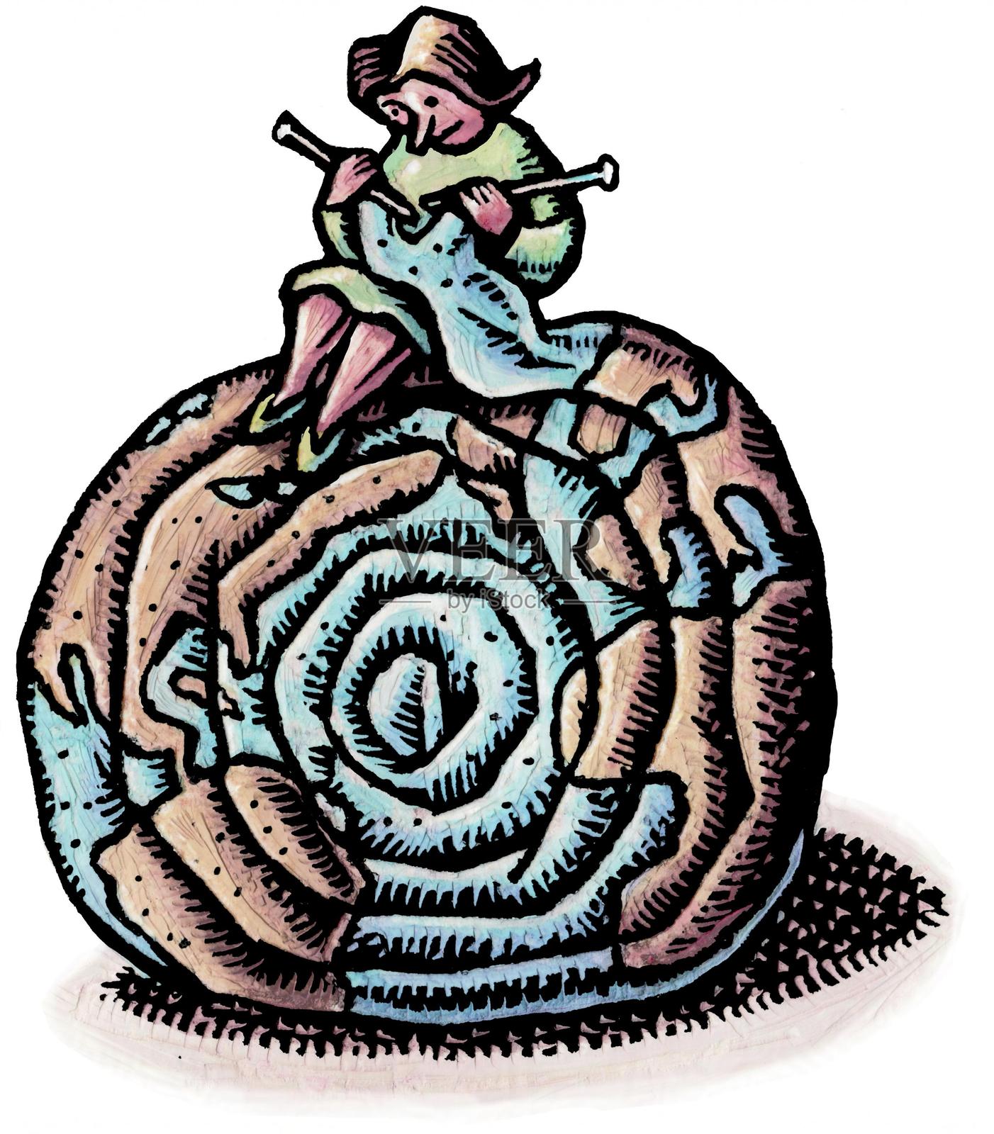 女人在编织巨型地球仪插画图片素材