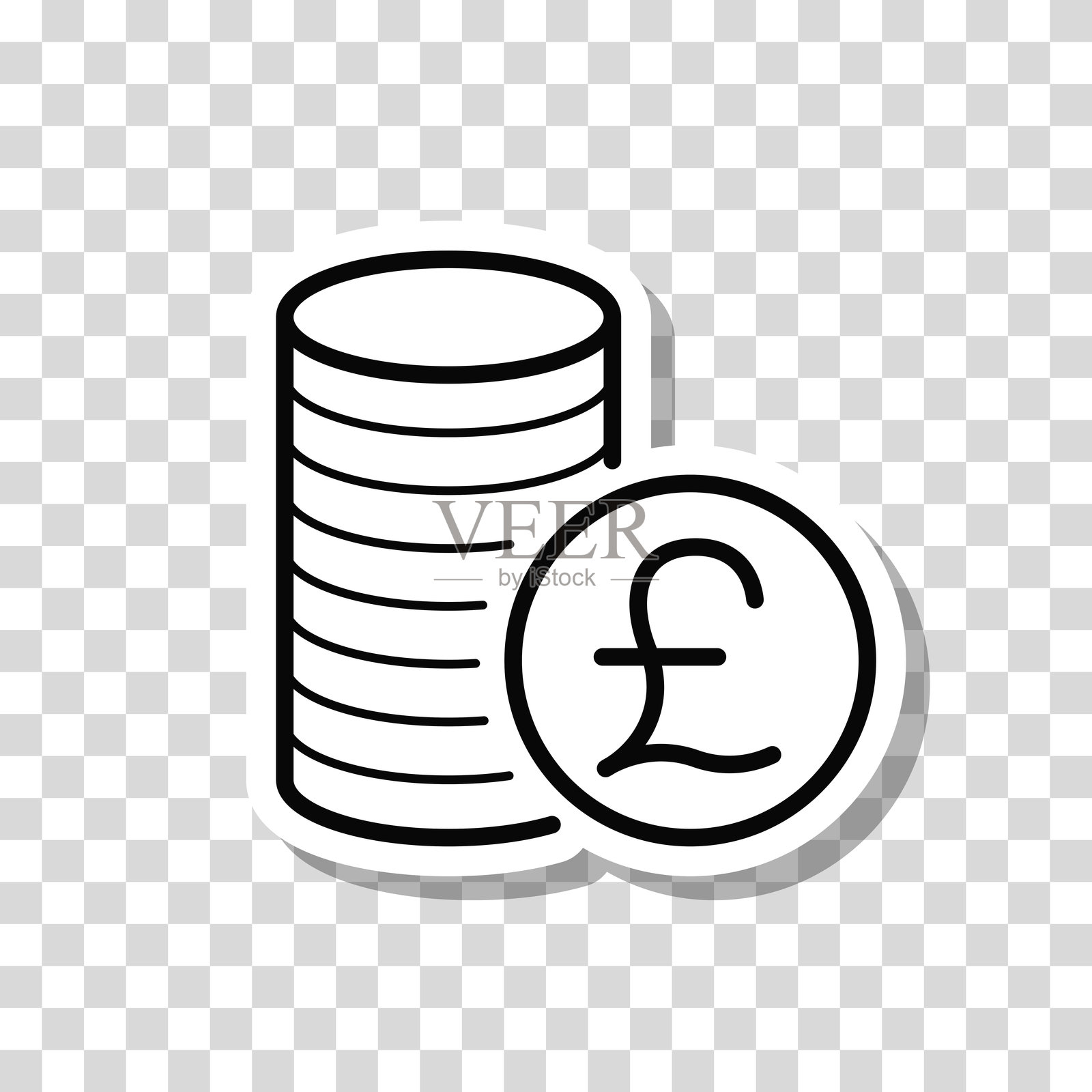 一堆英镑硬币。空白背景上的图标贴纸插画图片素材