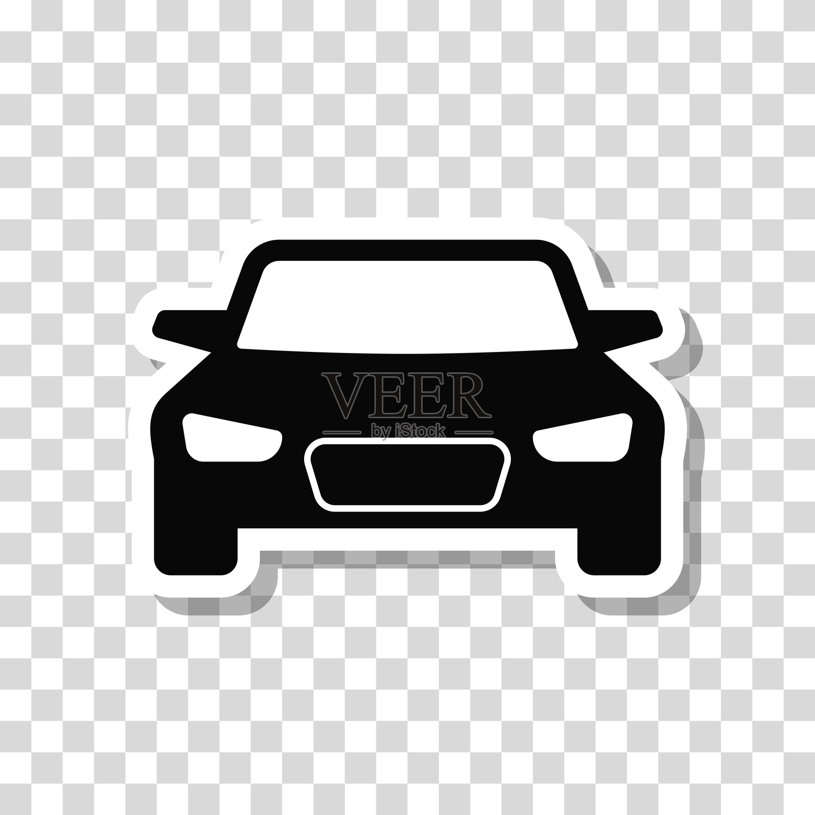 汽车 - 正面视图。空白背景上的图标贴纸插画图片素材