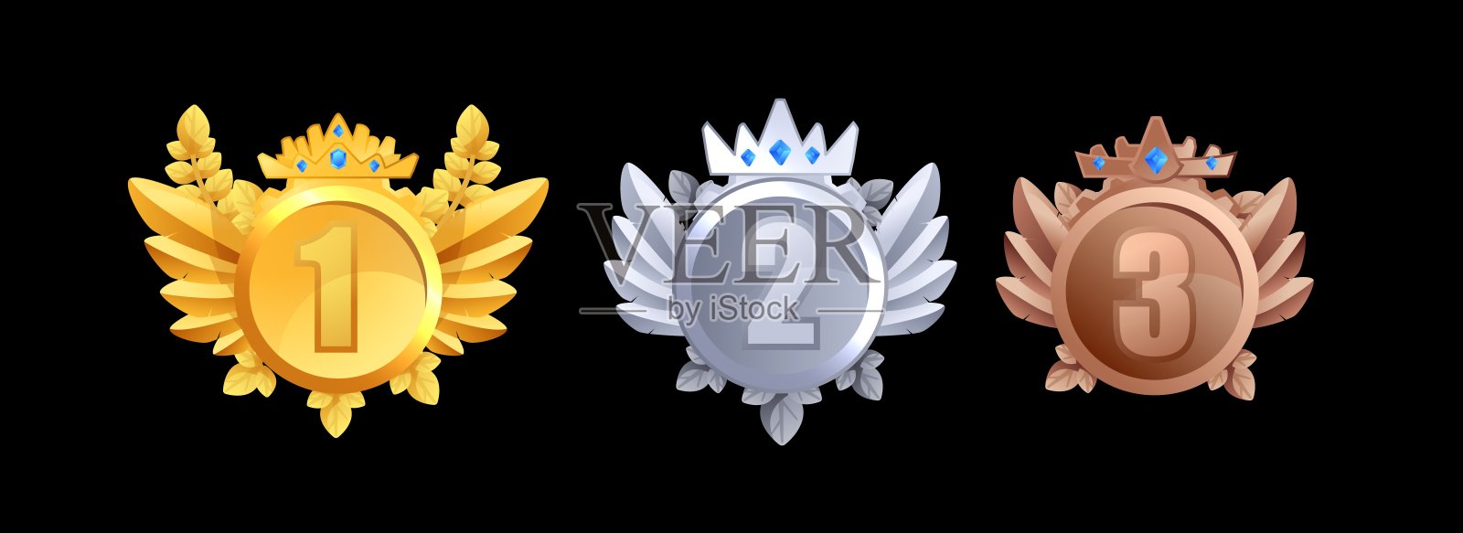 在线游戏不同奖牌的扁平风格插图，矢量图形插画图片素材