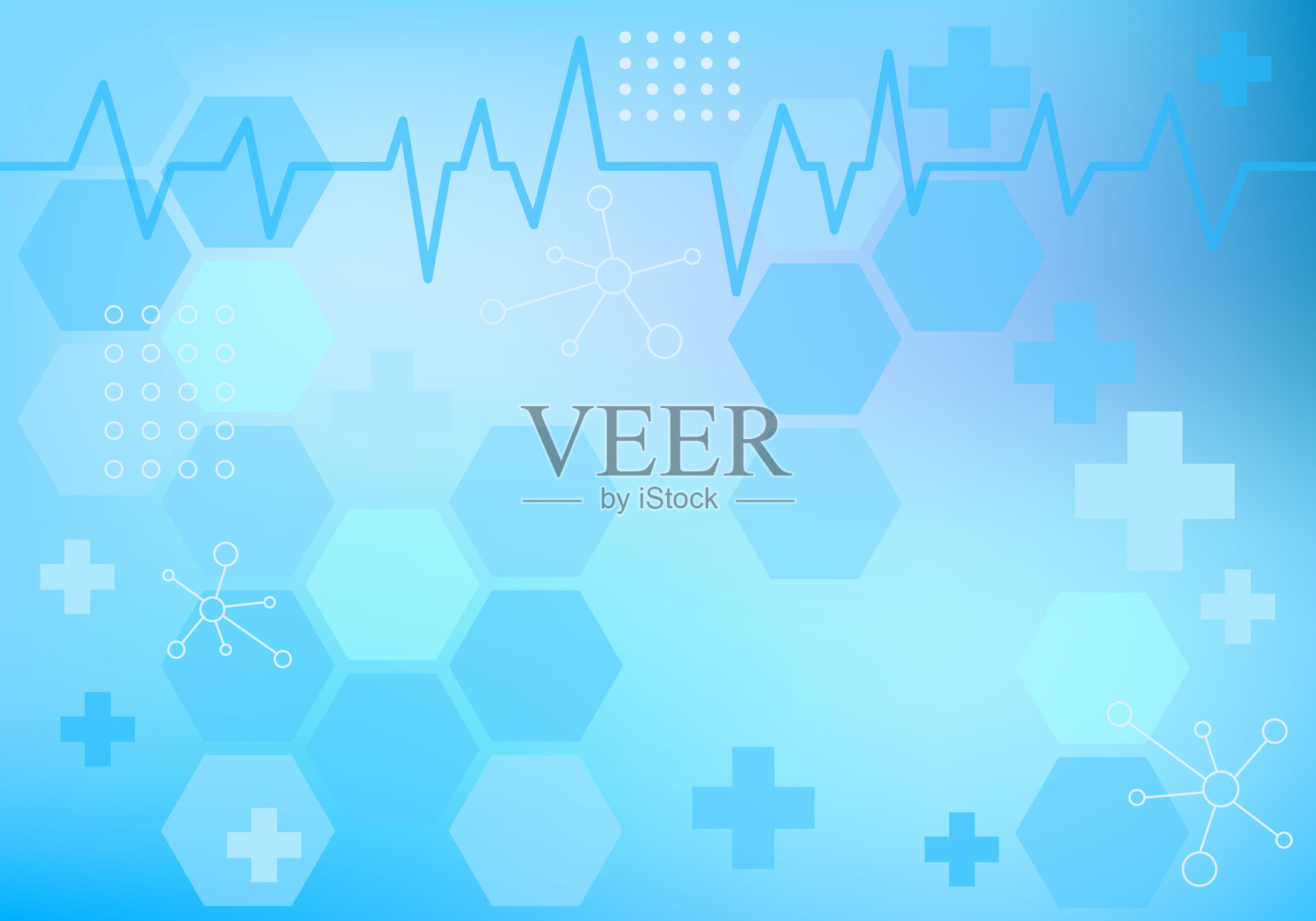 几何六边形光线医疗背景。医疗科技设计。六边形几何蓝色图案的背景。插画图片素材