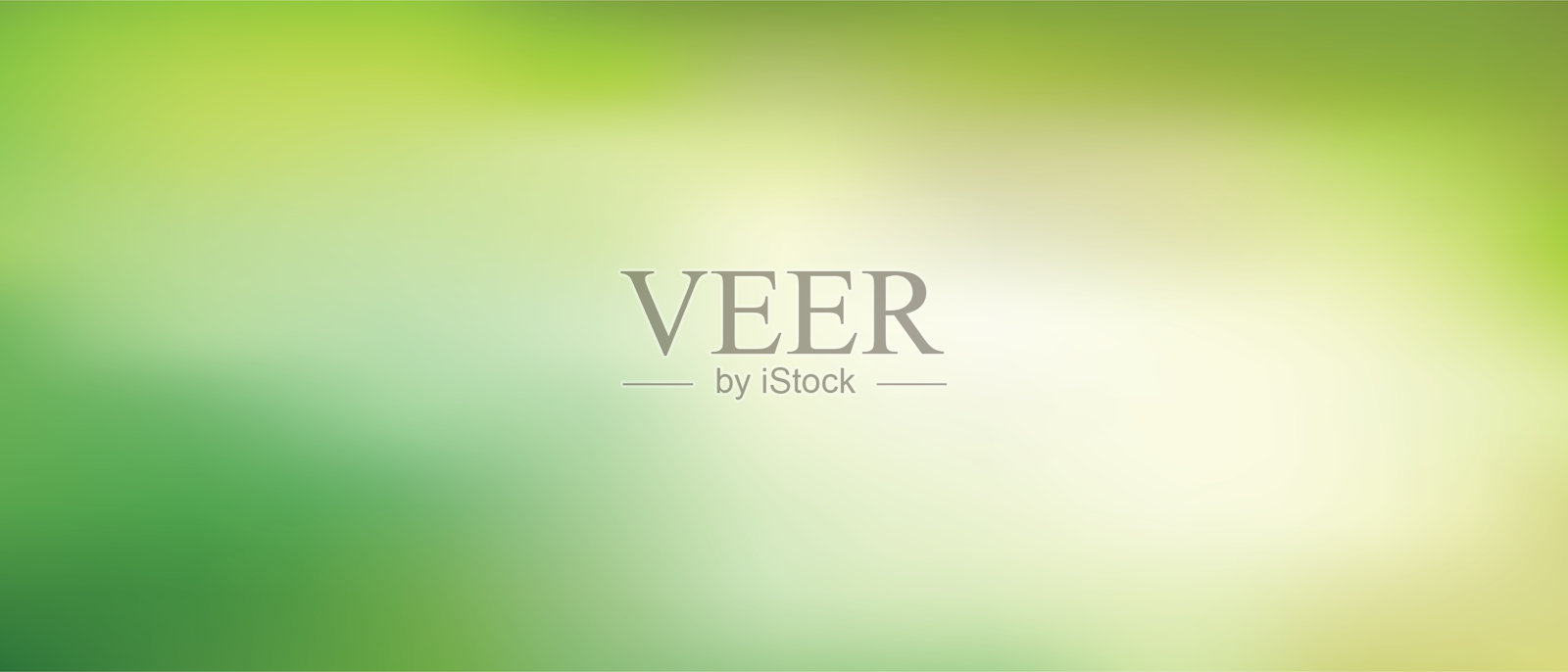 一个宁静、阳光明媚的绿色渐变背景，中间有柔和的、模糊的黄色光线。插画图片素材