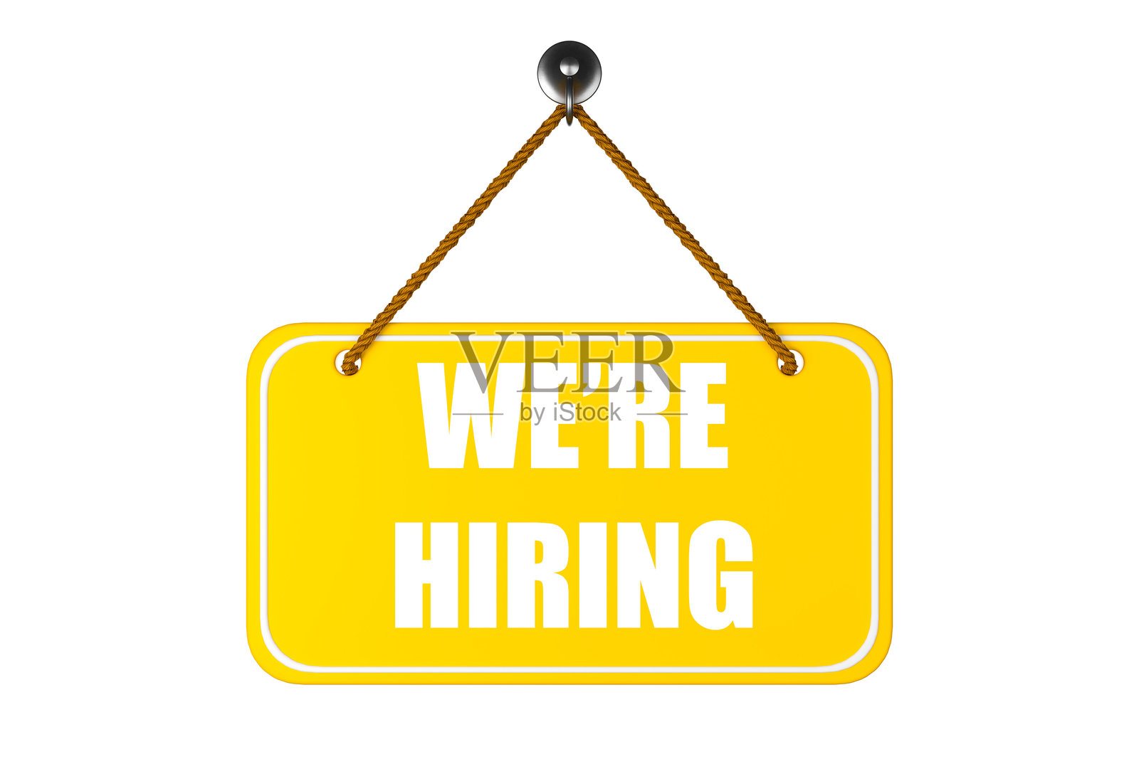 显眼的黄色招聘标志。照片摄影图片