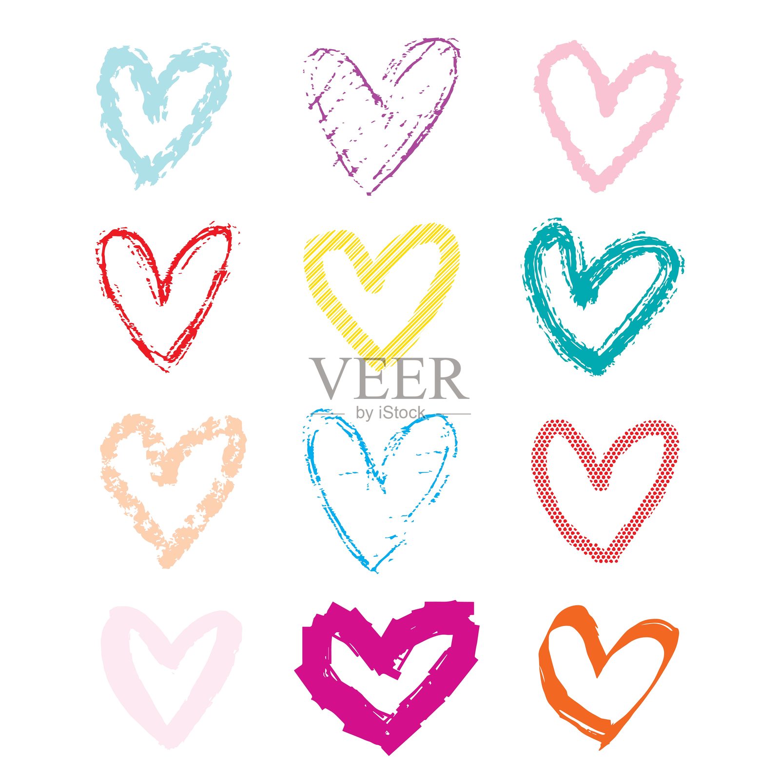 手绘心形图案集合插画图片素材