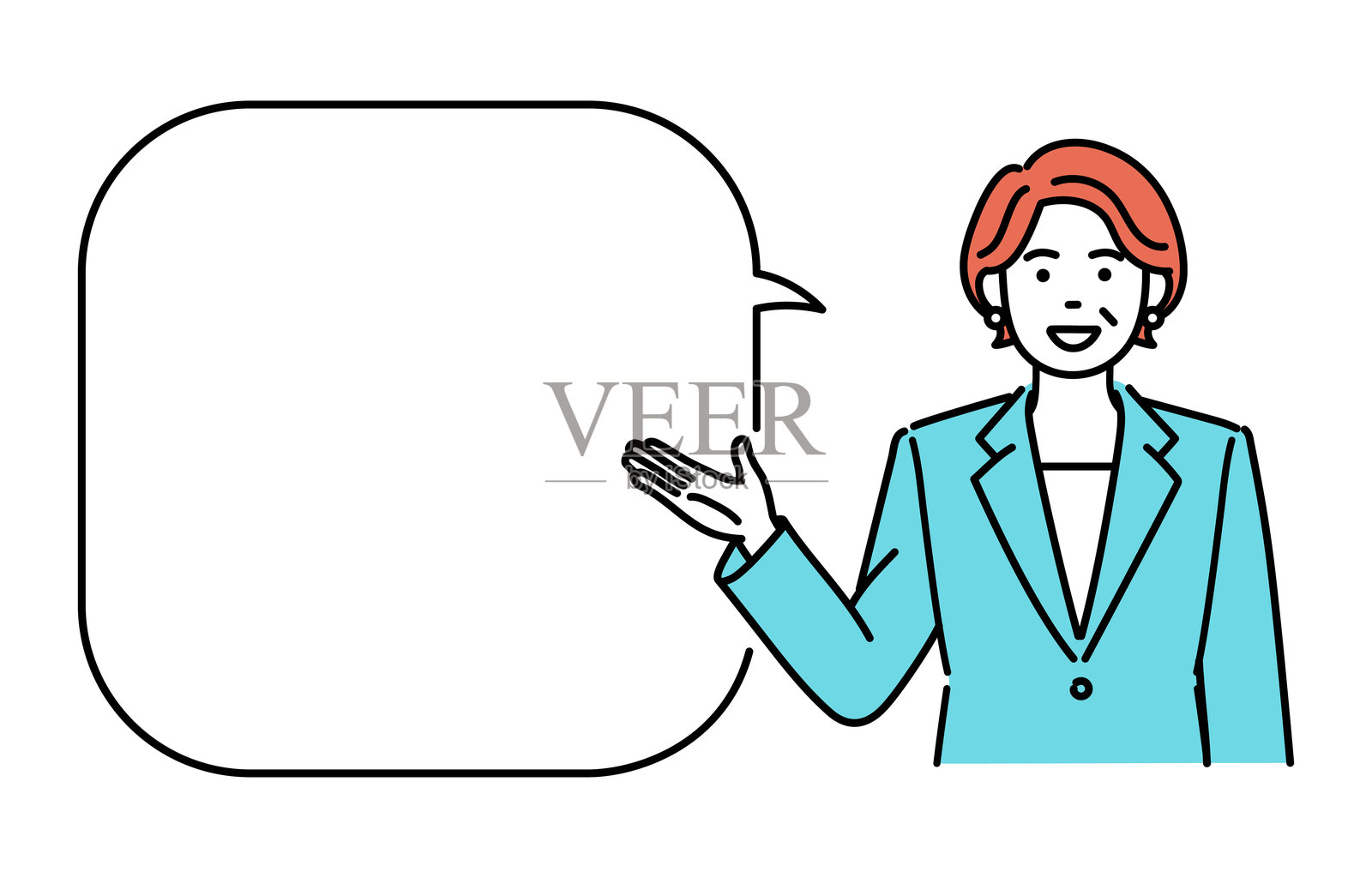 成熟的女商人正在用对话气泡进行解释插图插画图片素材