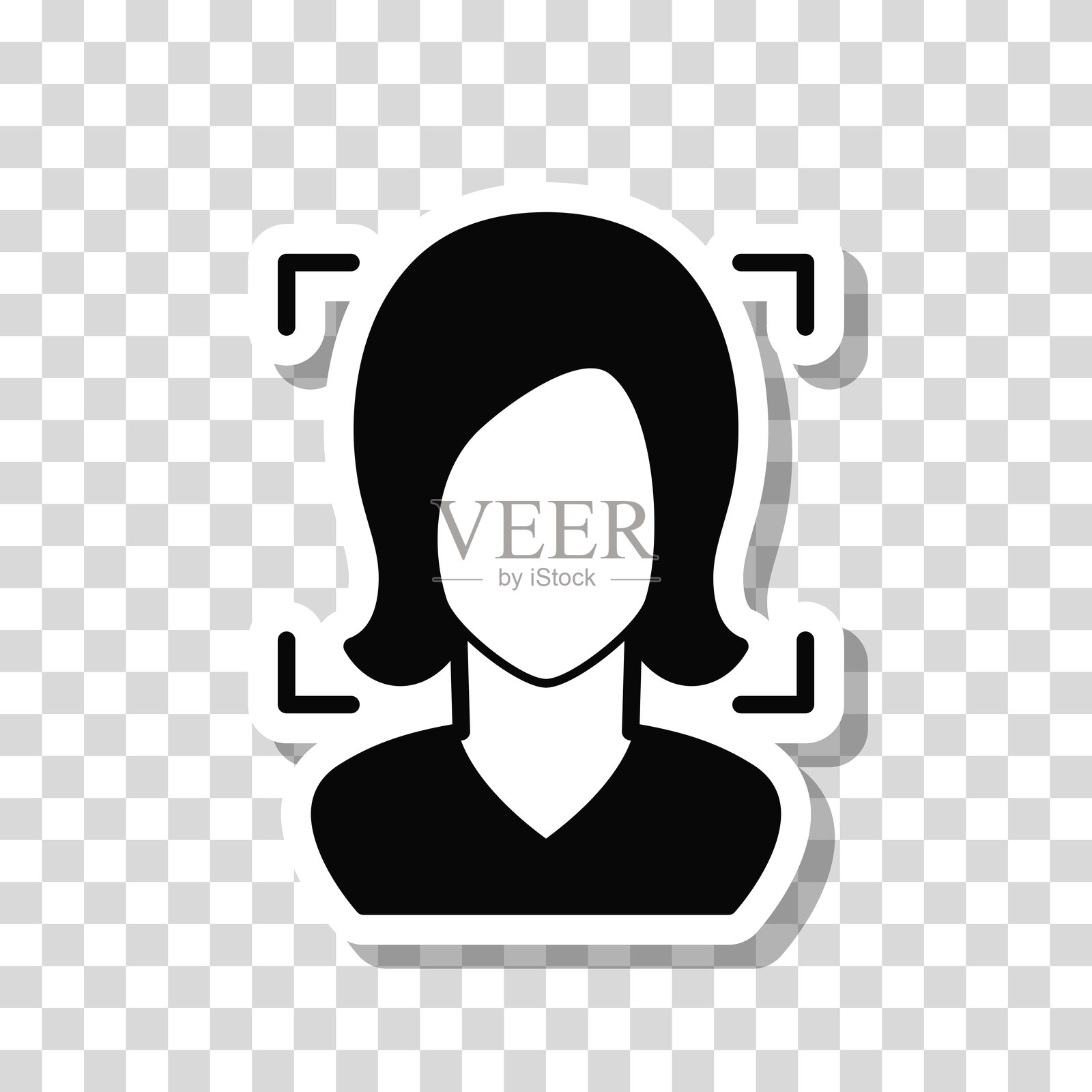 女性面部识别。空白背景上的图标贴纸插画图片素材
