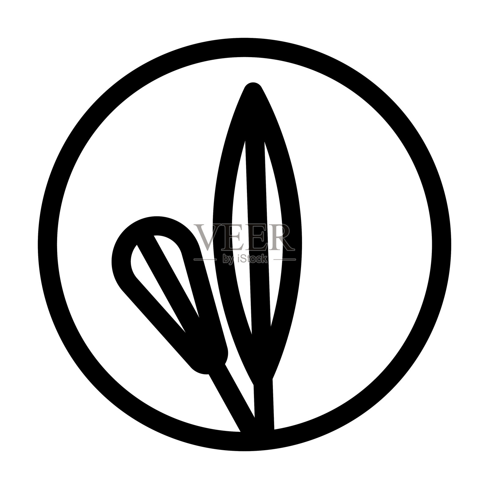 黑白光滑简约的花叶植物图案，带有圆形符号图标插画图片素材