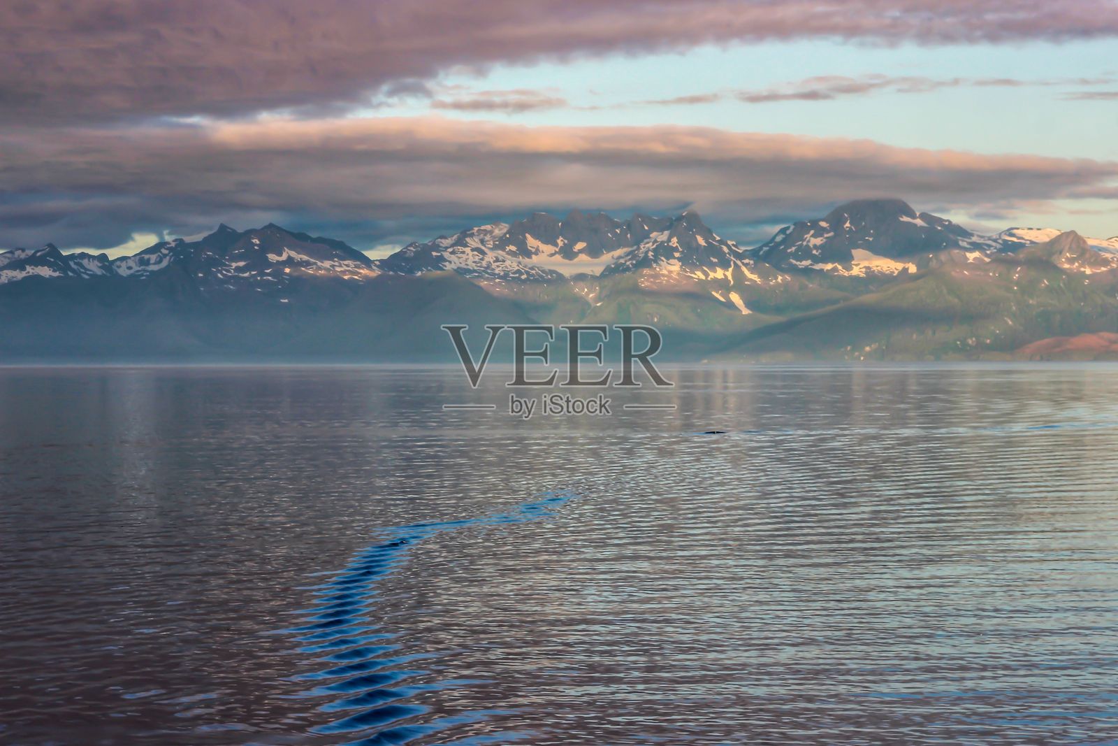 阿拉斯加查塔姆海峡的清晨倒影，山脉、平静的水面和宁静的自然景观照片摄影图片