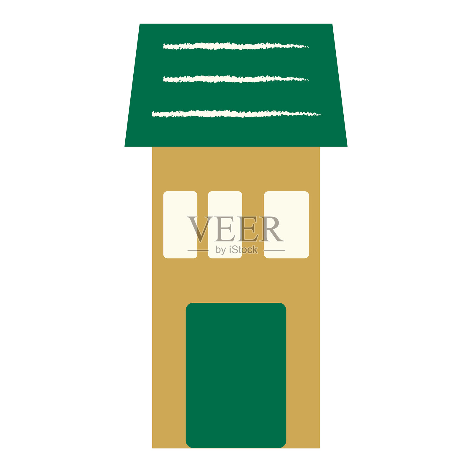 简单的绿色屋顶房屋建筑插图插画图片素材