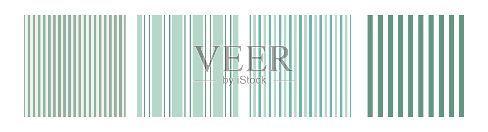 复古风格的抽象垂直条纹圣诞无缝图案背景集矢量插图。绿色和白色的均匀线条几何装饰。插画图片素材