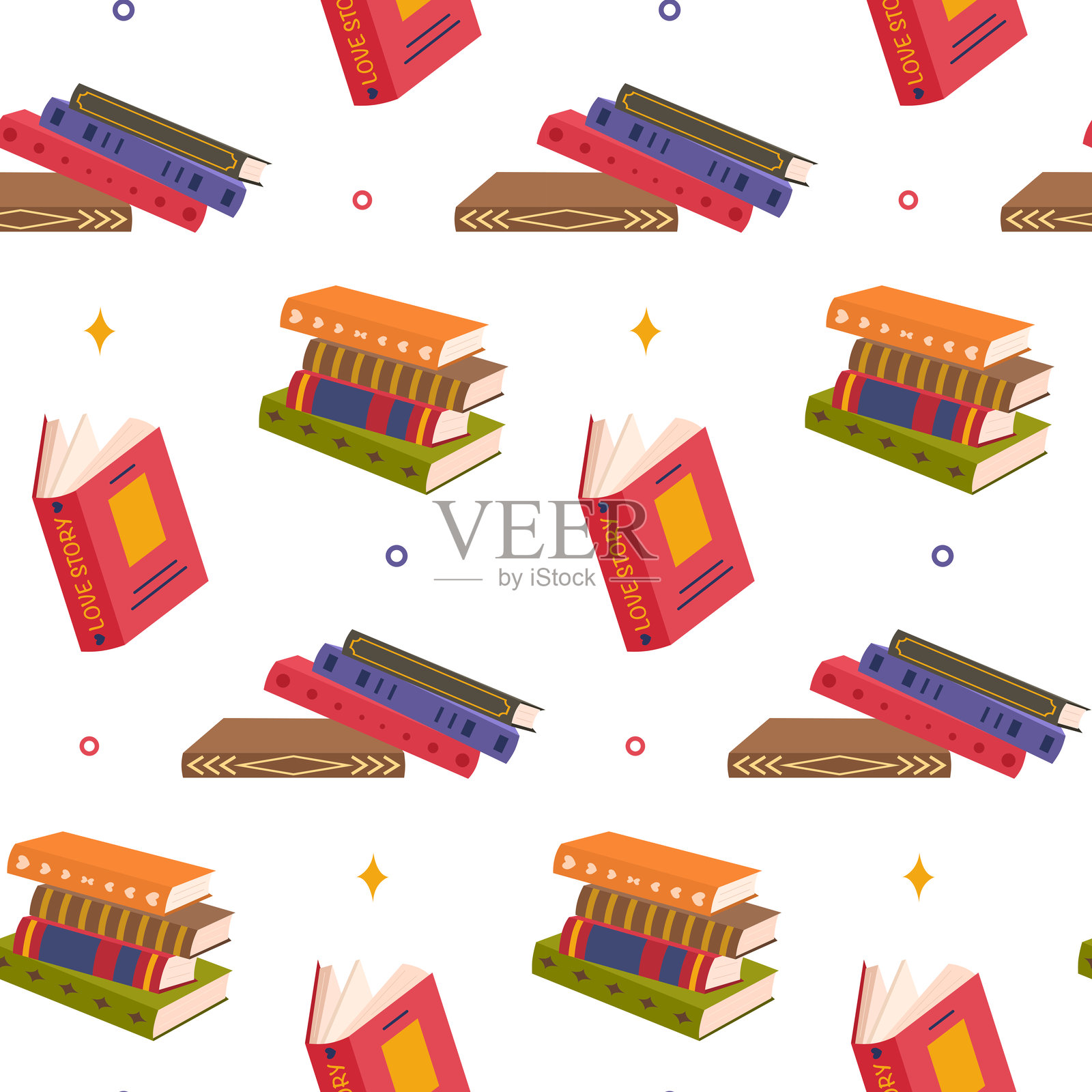 不同书籍的无缝背景插画图片素材