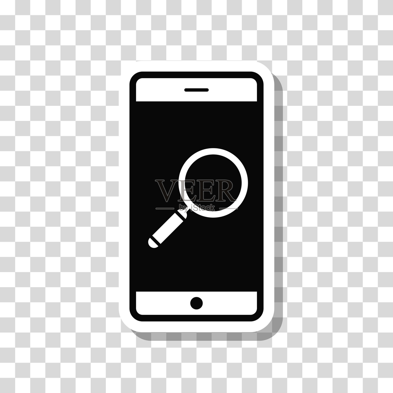 智能手机上的放大镜。空白背景上的图标贴纸插画图片素材