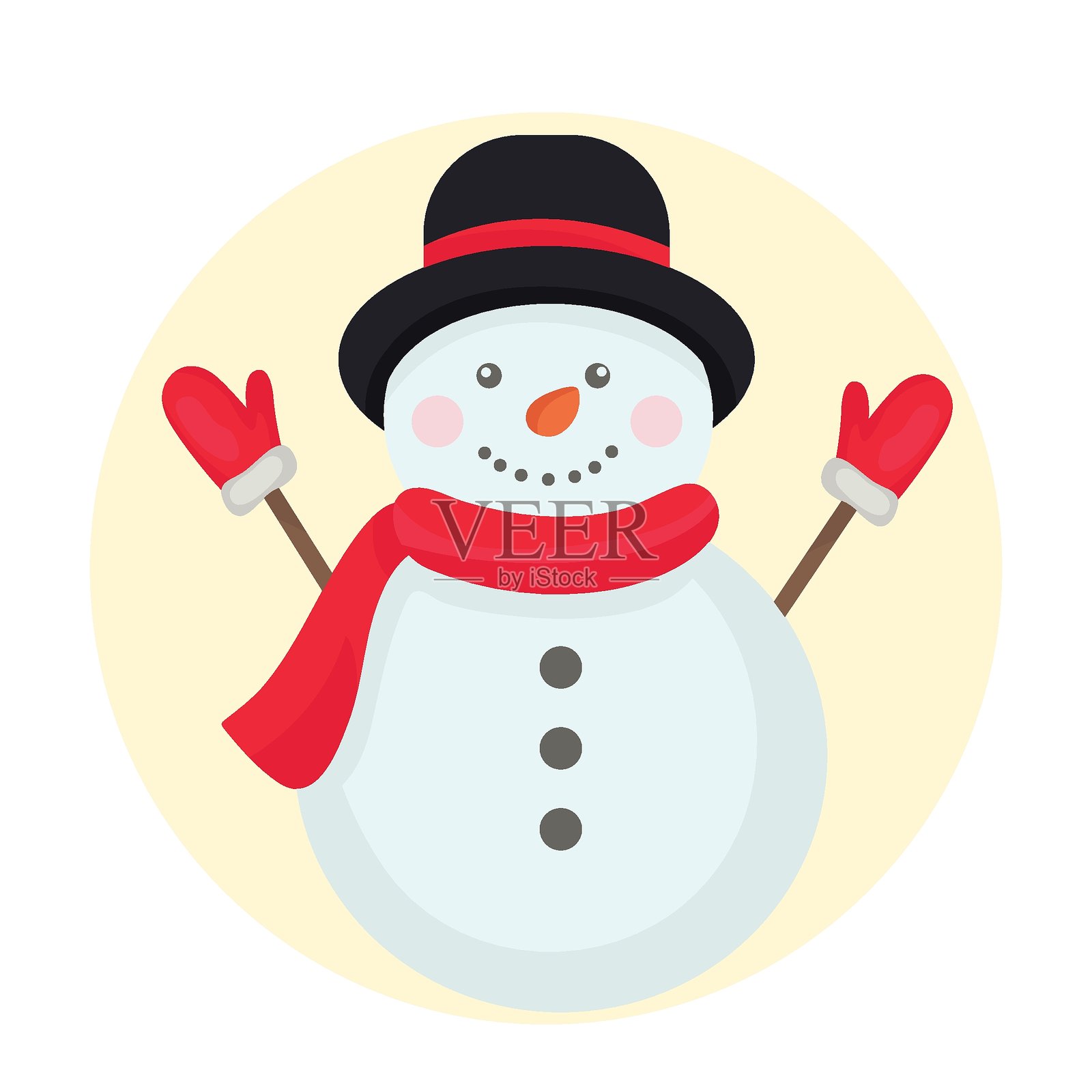 可爱的圣诞雪人，戴着帽子和手套，冬季假日扁平插图插画图片素材