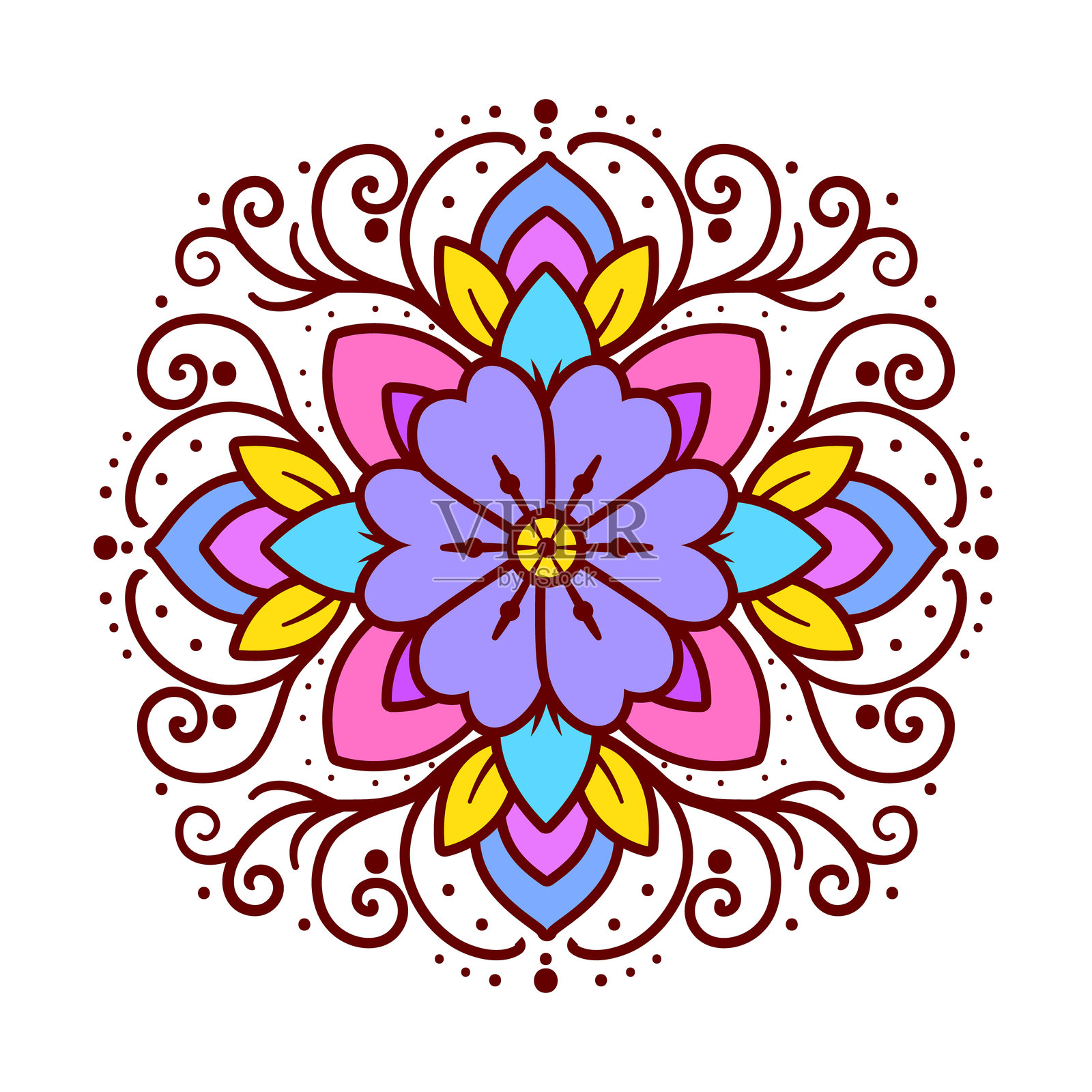 艺术新潮东方风格的花卉曼荼罗图案插画图片素材