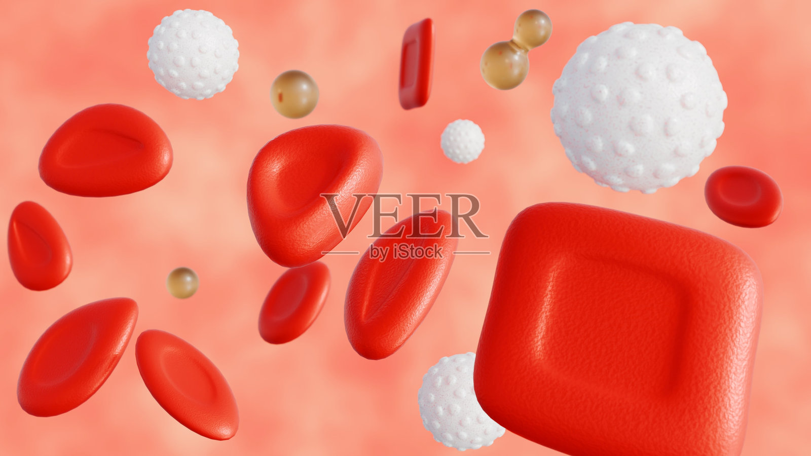在液体中漂浮的红白血细胞3D渲染照片摄影图片