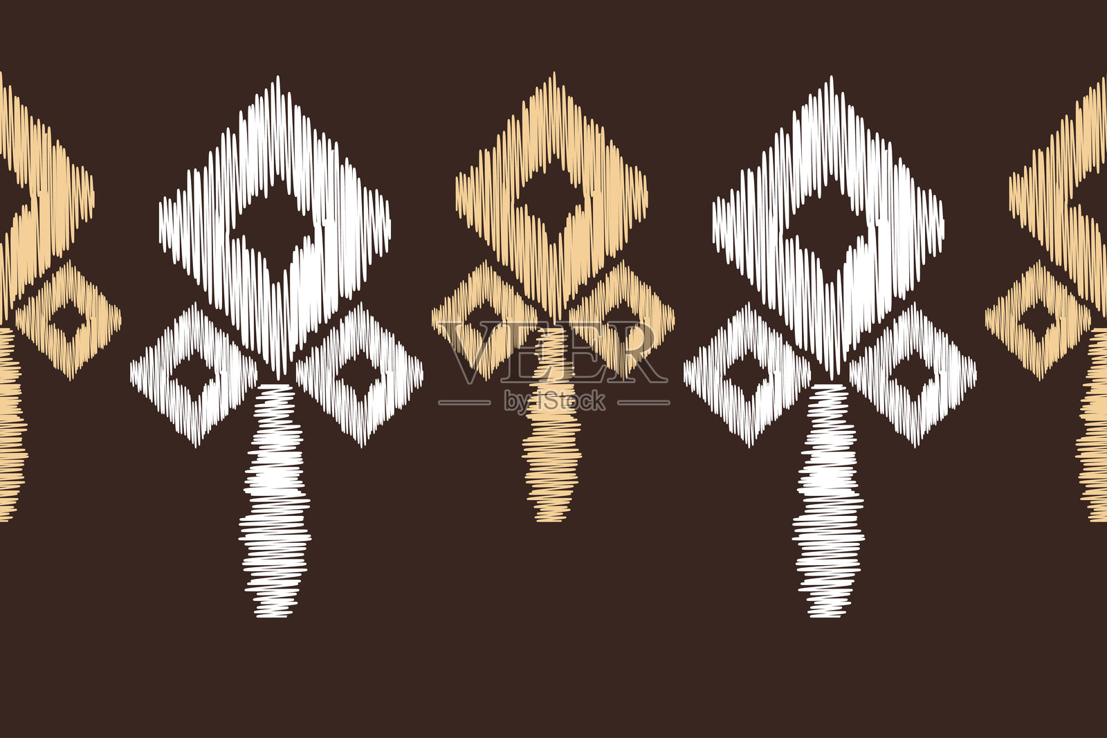 民族伊卡特传统图案织物几何风格。非洲伊卡特刺绣民族东方图案，棕色背景壁纸。插画图片素材